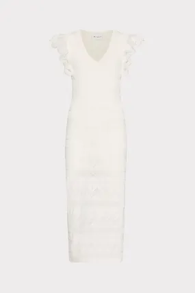 Lace Flutter Sleeve Knit Midi Dress Easy-to-style casual dress Tulle Air