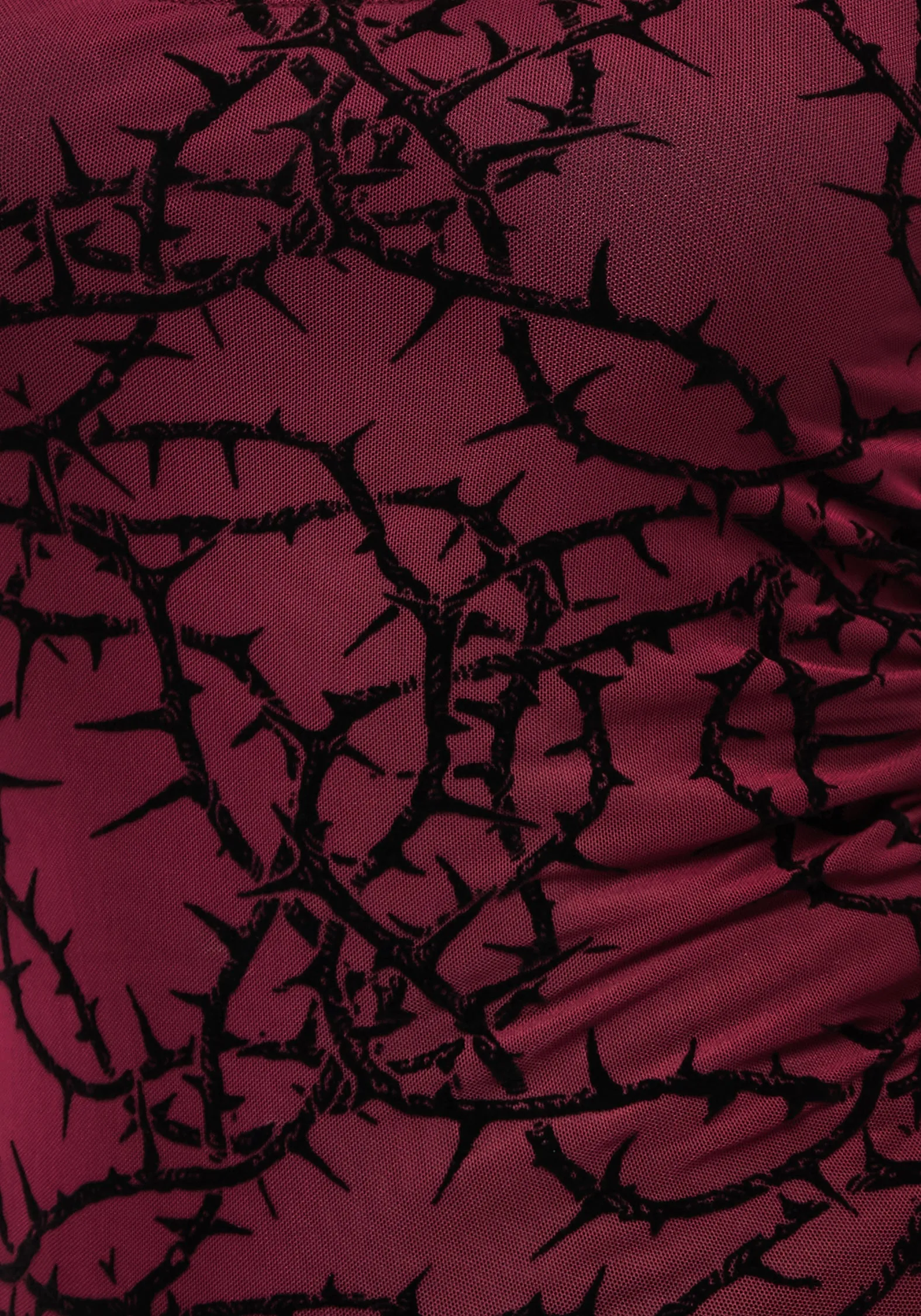 Prickle Thorn Print Mesh Cap Sleeve Top ElasticEdgeBinding BondedEdges