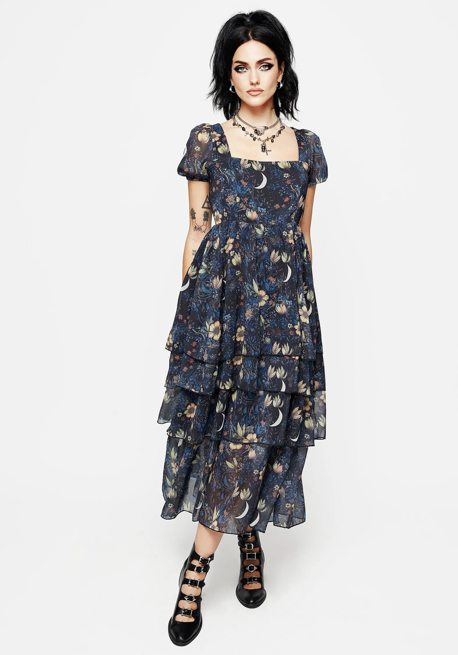 Primrose Floral Chiffon Layered Midaxi Dress Multipurpose