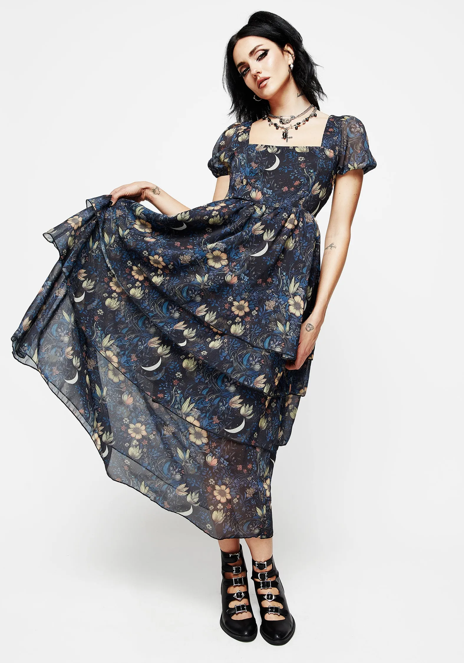 Bold Touch Effortless Wear Primrose Floral Chiffon Layered Midaxi Dress