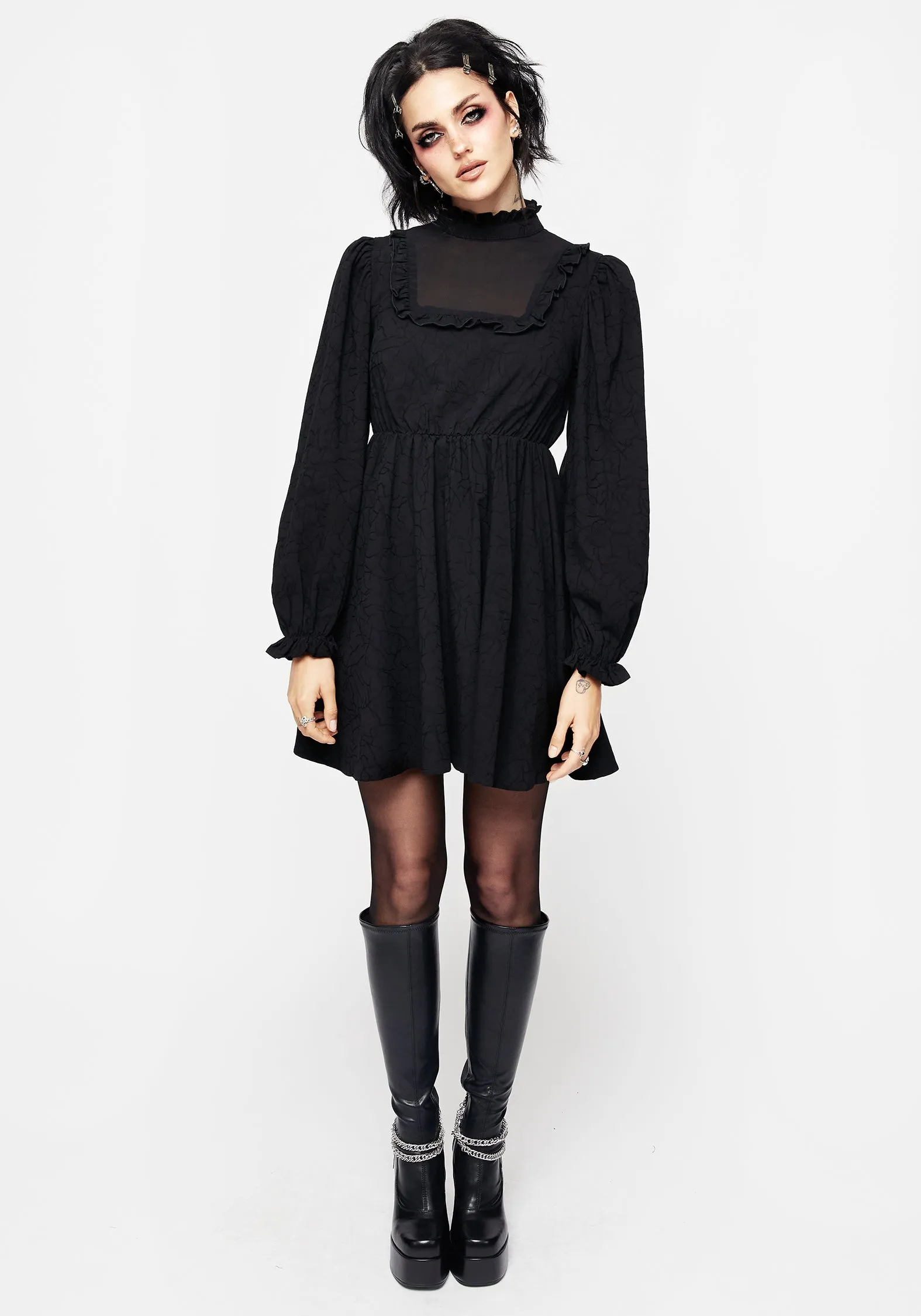 Priscilla High Neck Lace Mini Dress Polished Appearance Basic Fashion