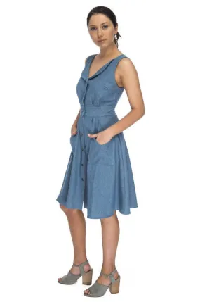 Removable-Straps Spring Style Sheet Dress in Washed Denim