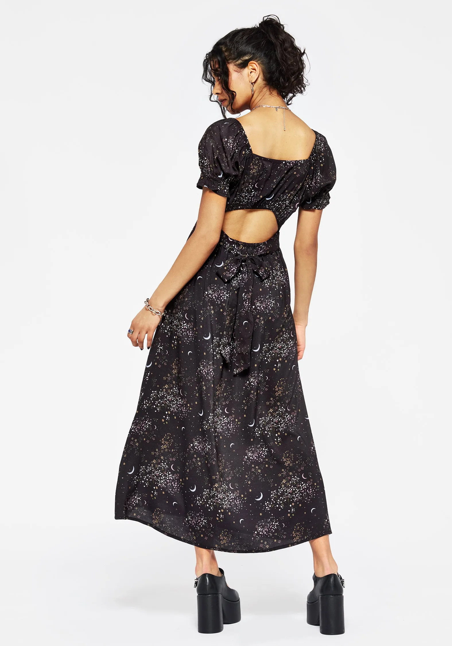 Elegant Charm Peaseblossom Celestial Back Cut Out Midi Dress