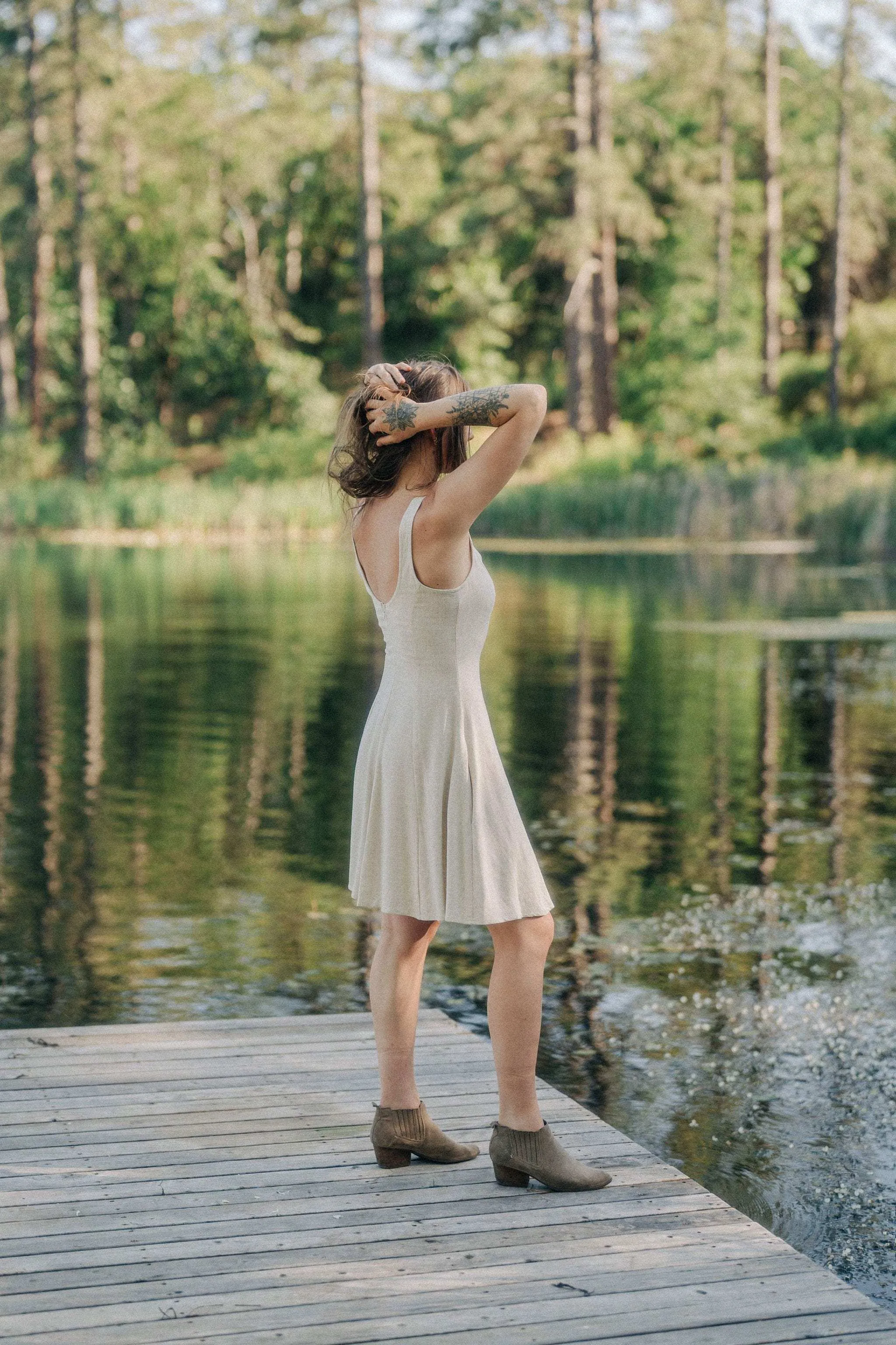 Delana Dress in Oat Linen Flared shape Water-resistant