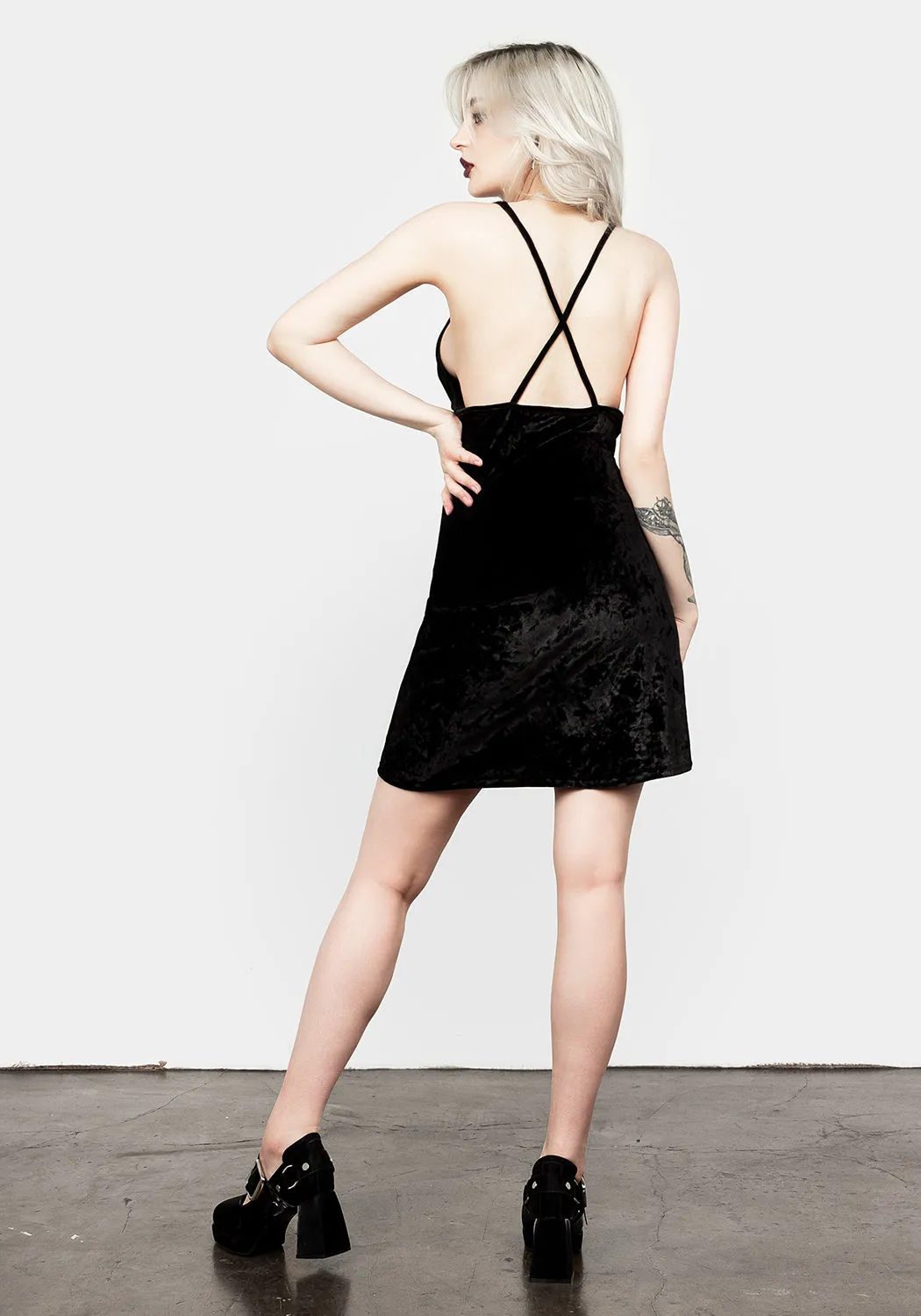 Daily Style Bitten Cowl Neck Mini Velour Dress