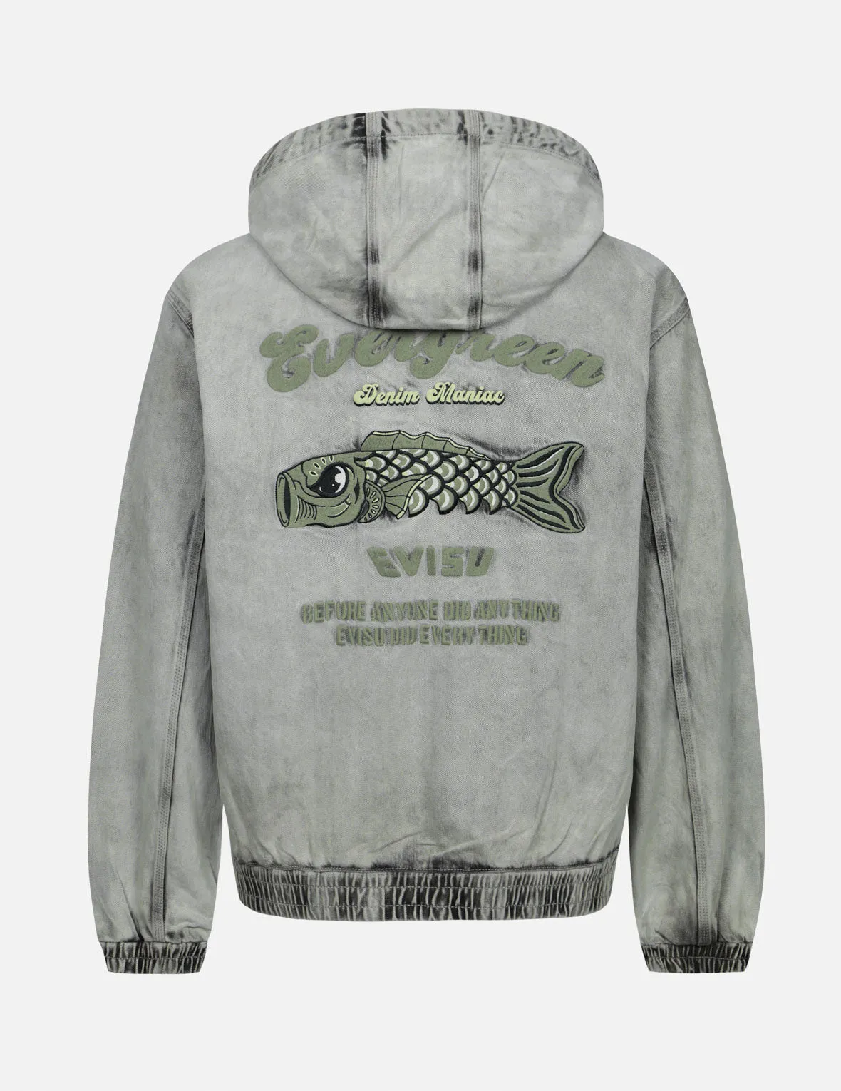 Anti Static Fabric Koinobori and Seagull Embroidery Loose Fit Hooded Denim Jacket