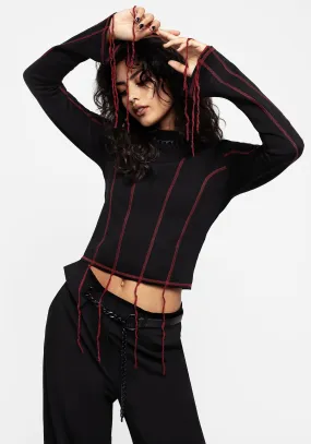 Lissa Contrast Stitch Long Sleeve Top FourWay Stretch Fabric