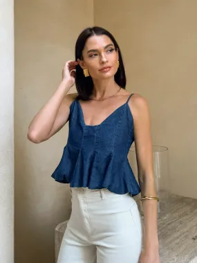 Elastic Edging Charmer Denim Top - Final Sale