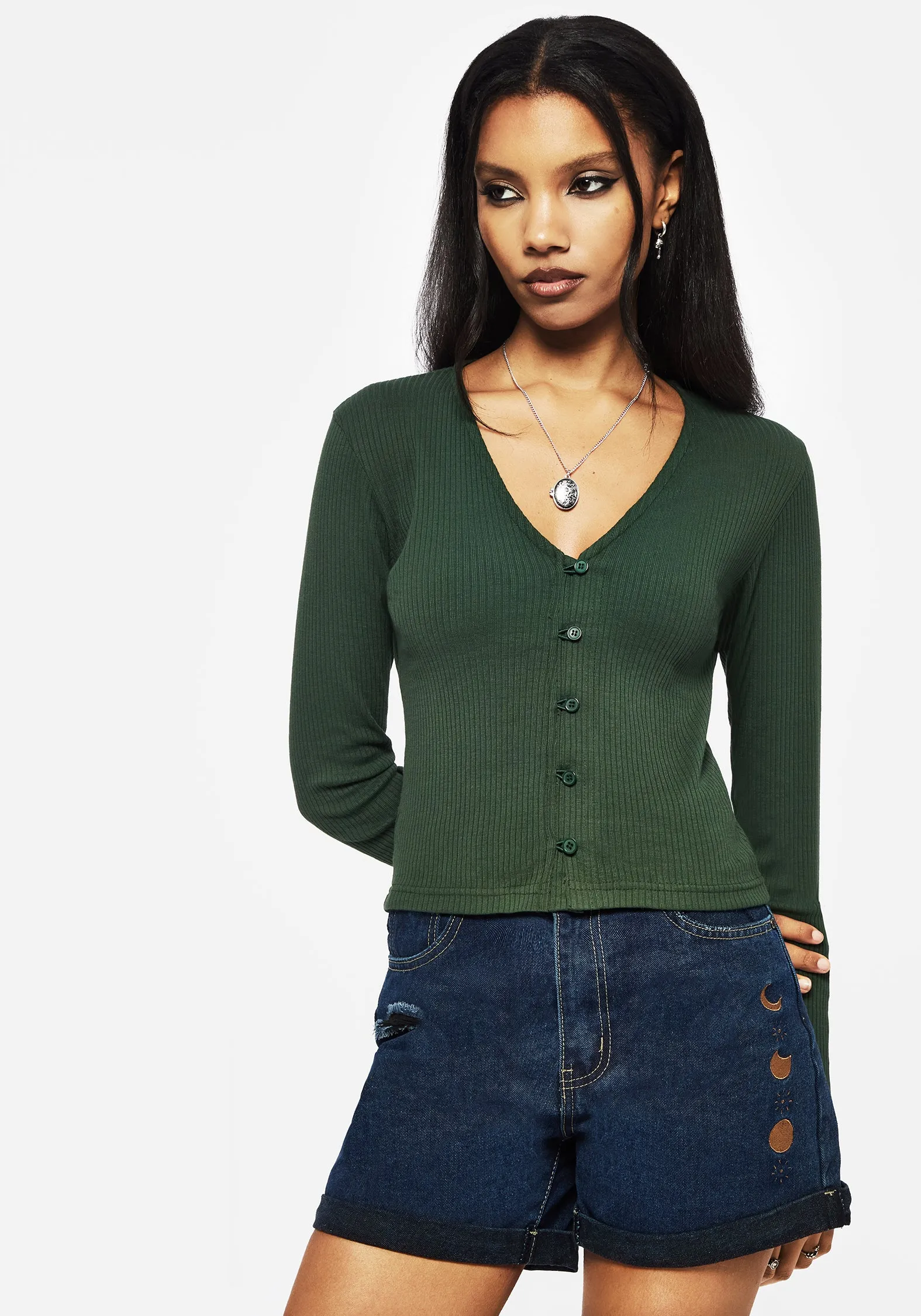 Stretch Comfort Surcantine Rib Button Up Long Sleeve Top