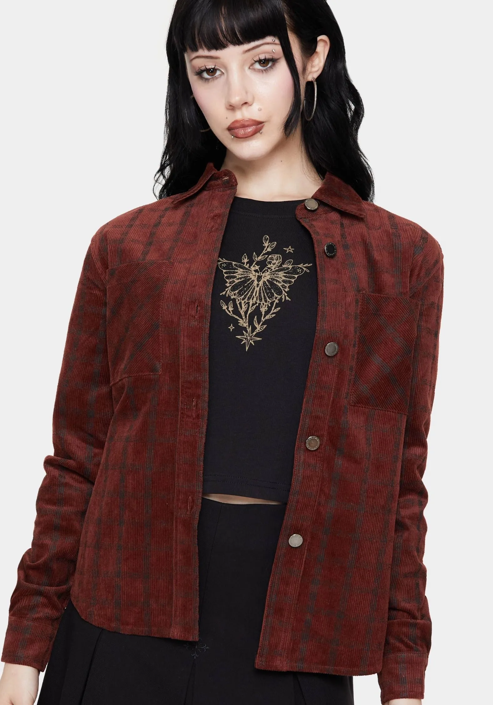 Terracotta Check Cord Shirt Non Restrictive Cut