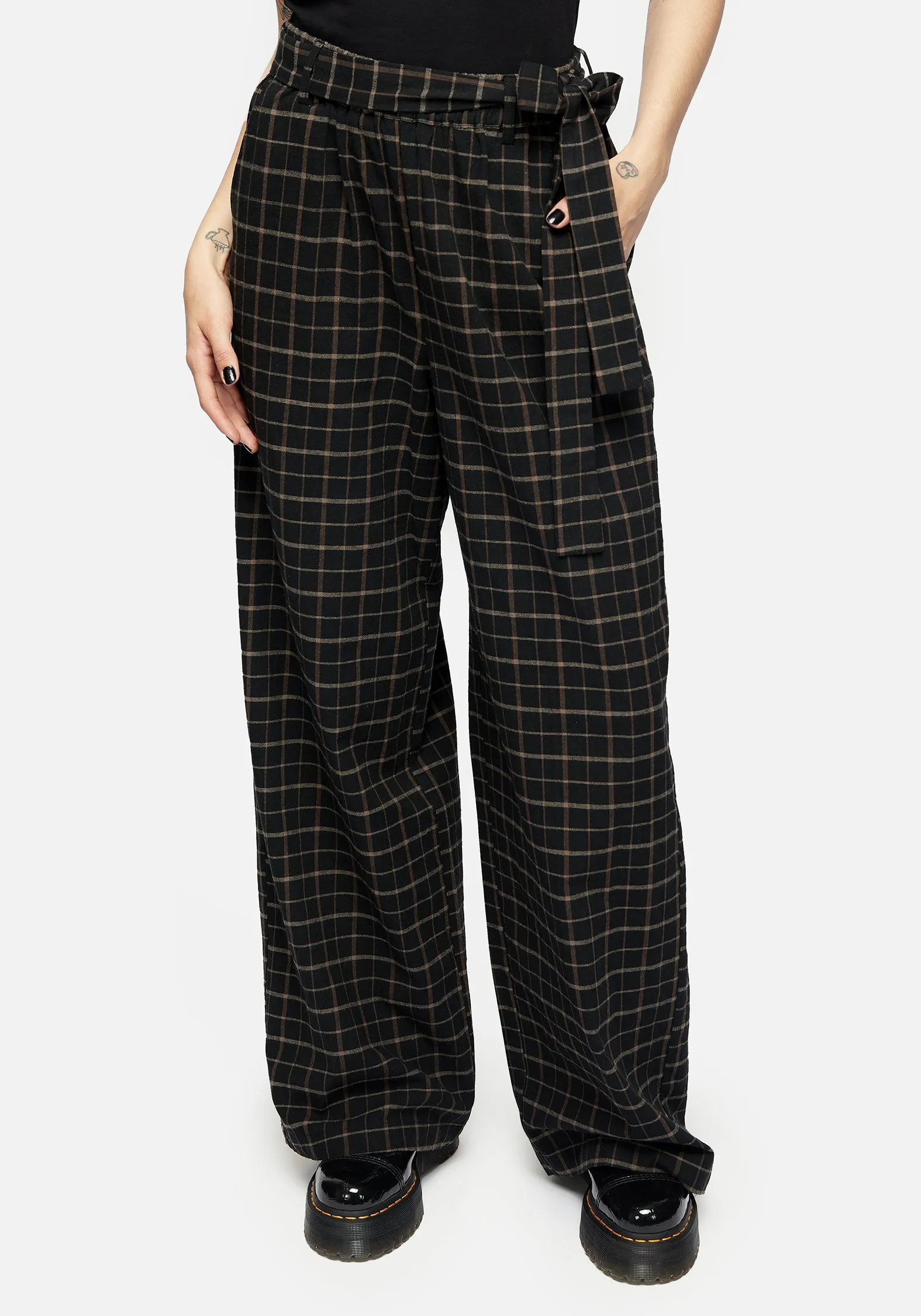 Ransom Tie Waist Check Trousers Simple Outfit Asymmetrical Cut