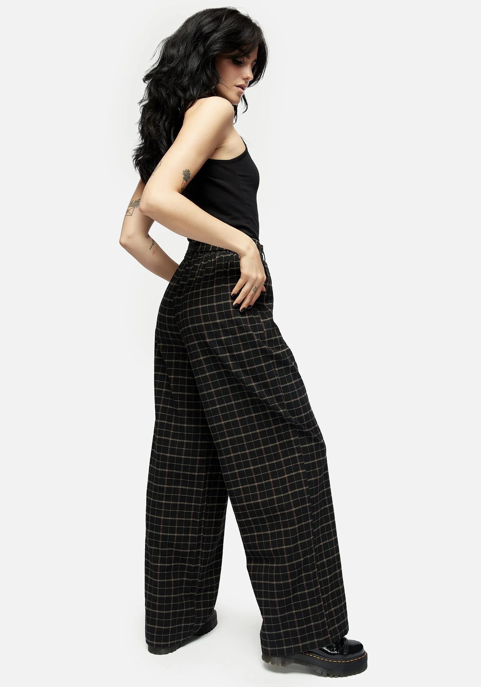 Ransom Tie Waist Check Trousers premium fabric