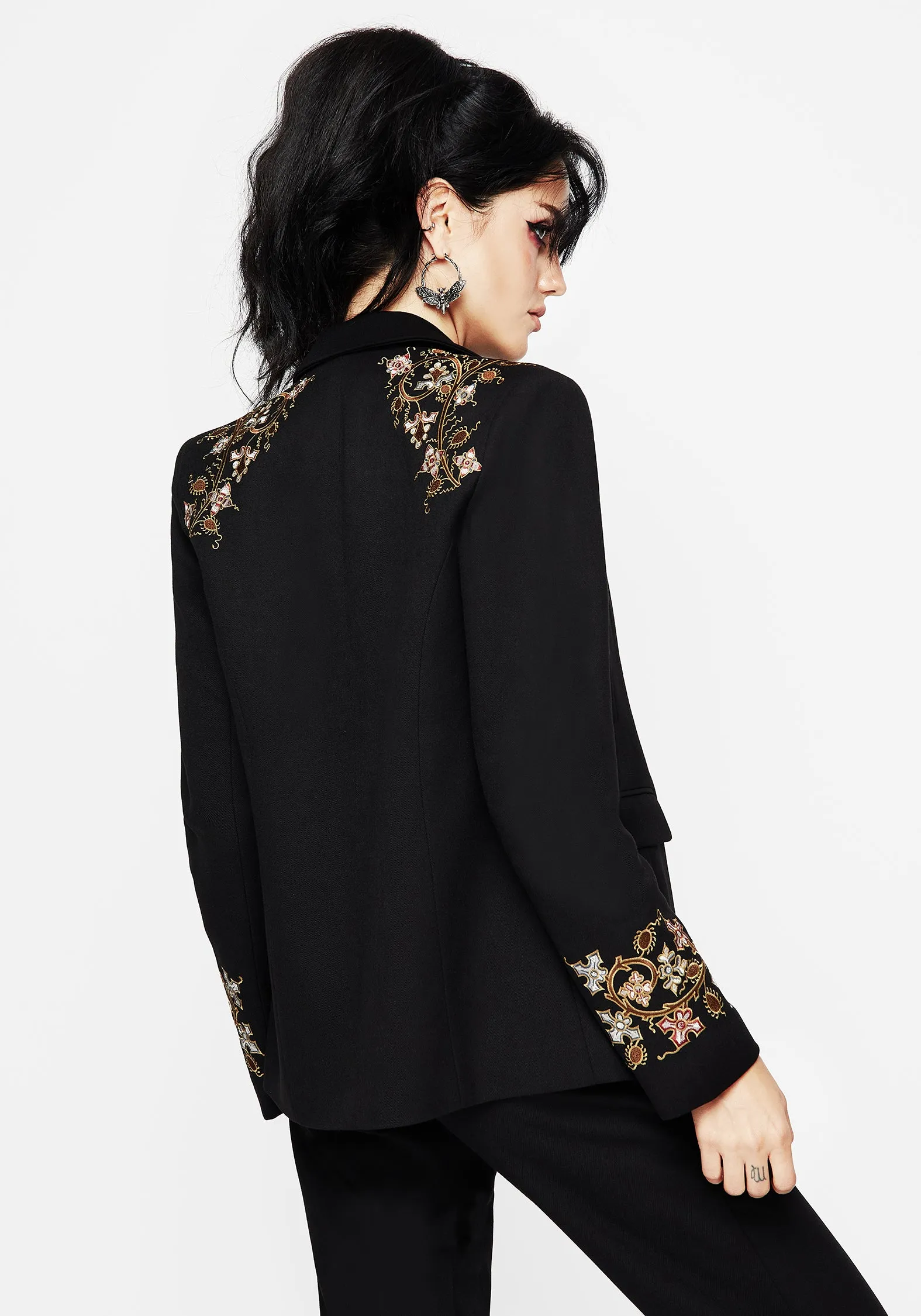 Heavy Duty Zippers Nasturtium Floral Embroidered Relaxed Blazer