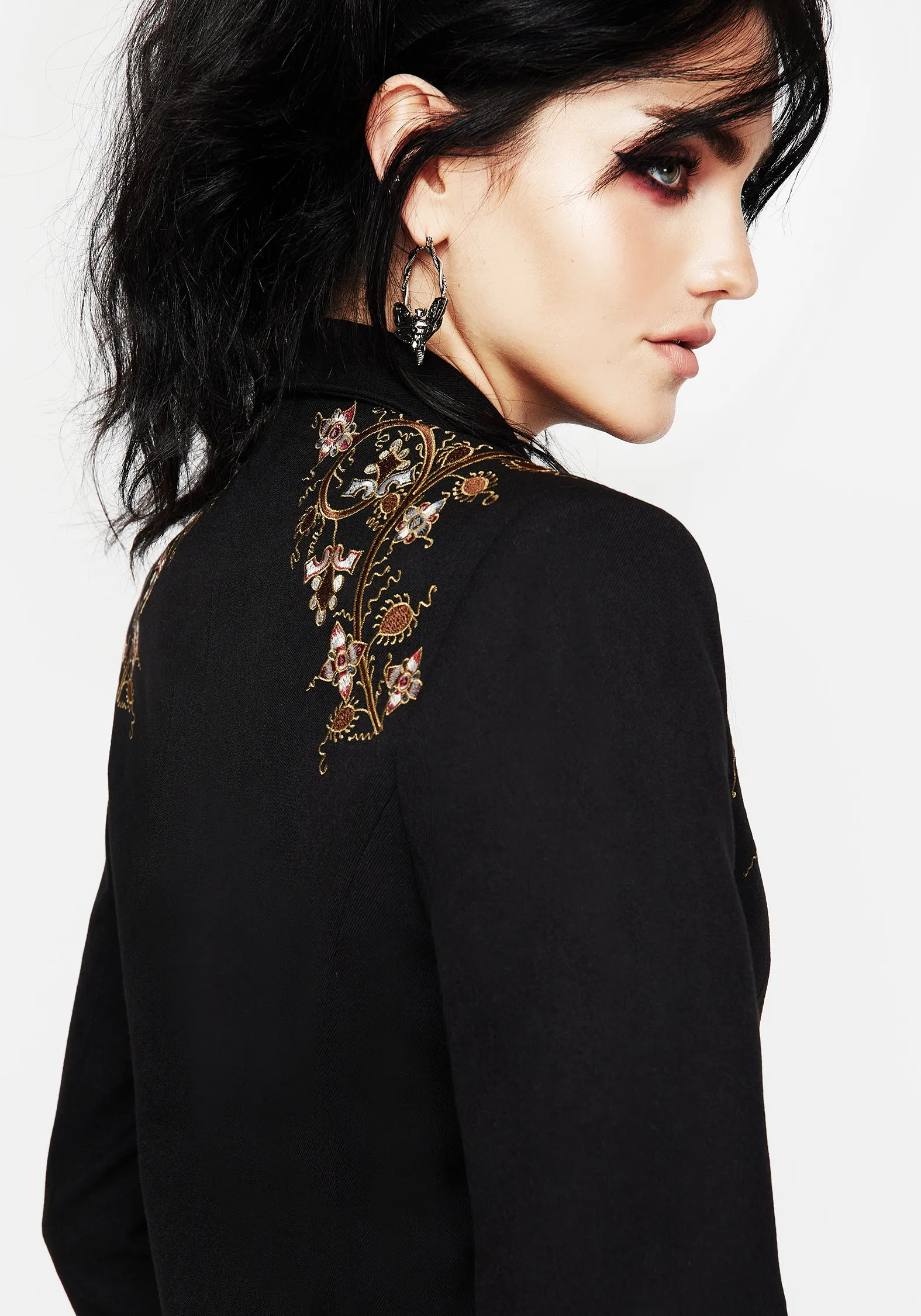 Adjustable Hem Nasturtium Floral Embroidered Relaxed Blazer