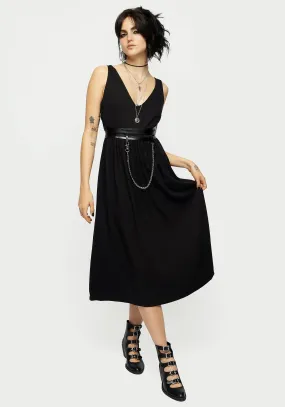 Bloom Soft Raven V-Neck Sleeveless Chain Midi Dress