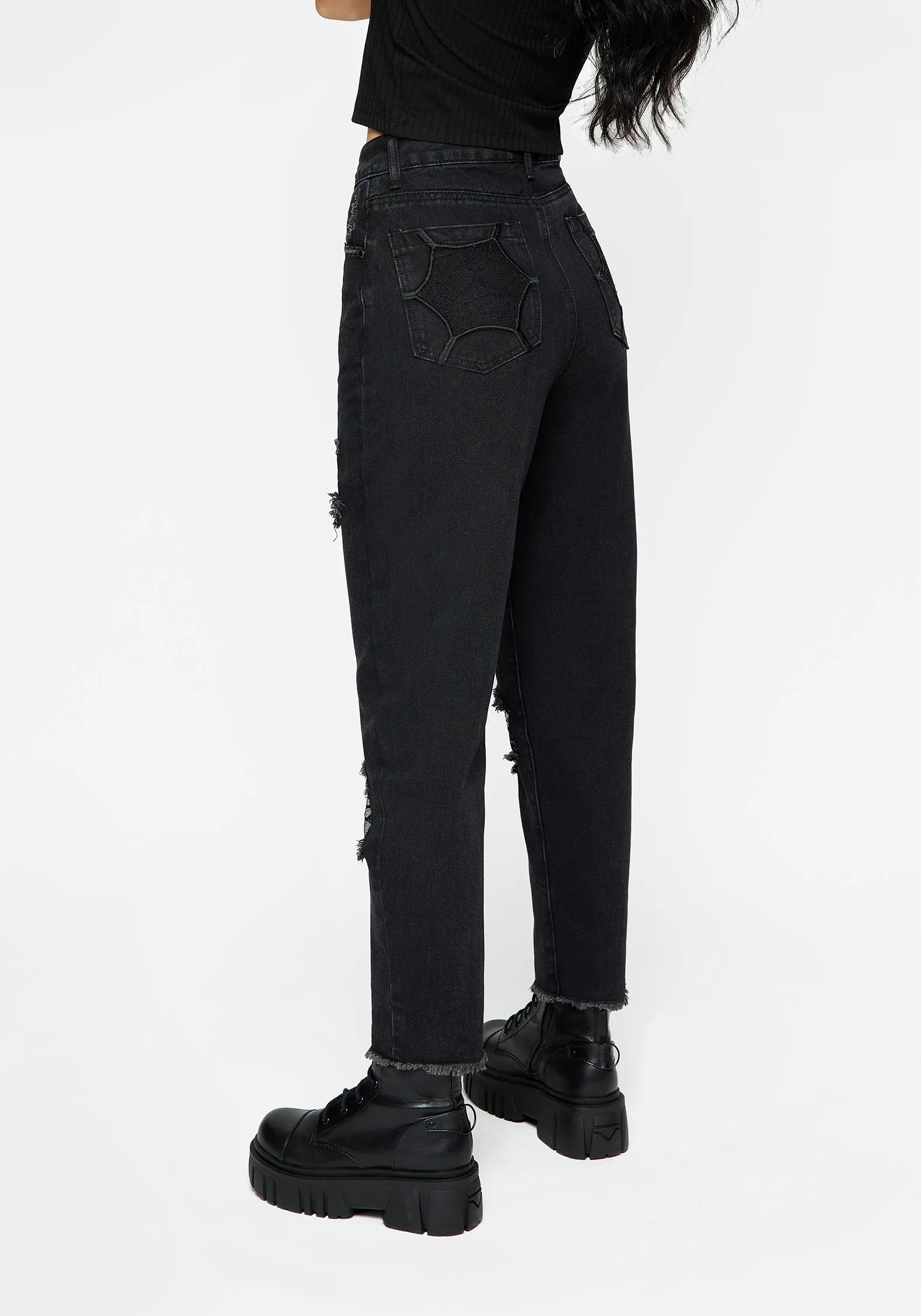 Carbon Infused Fabric FlexibleKnees Cobweb Distressed Denim Jeans