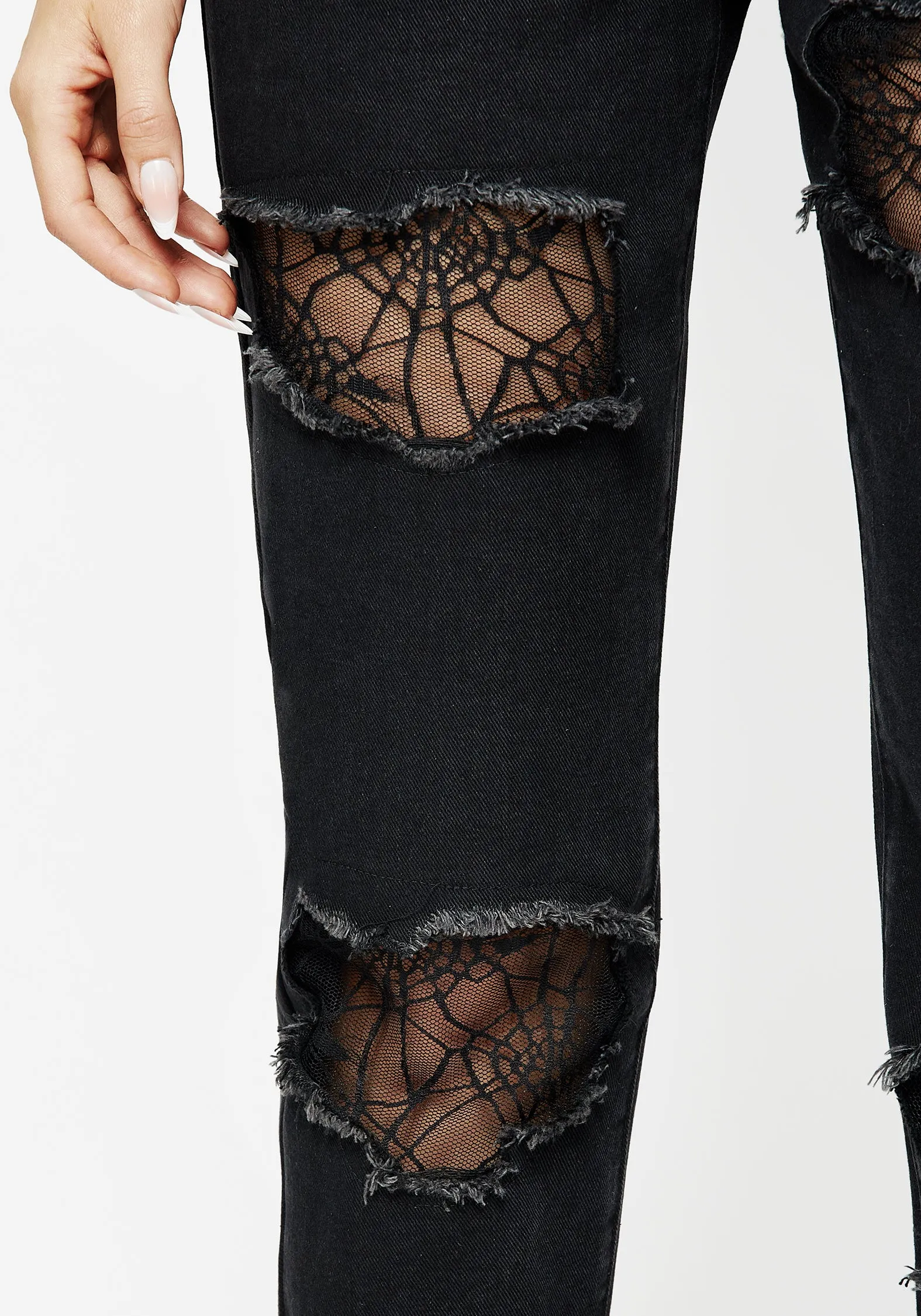 Cobweb Distressed Denim Jeans Slim Modern Parent Style Trend Setter