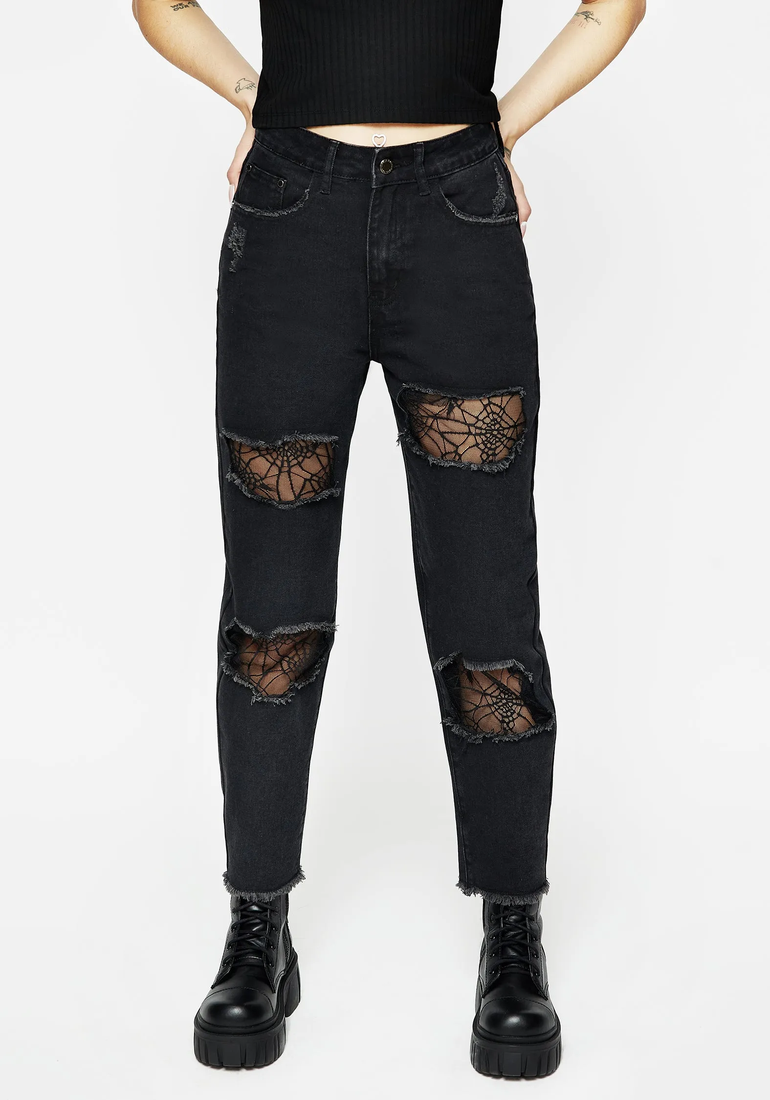 Soft Wash Treatment Cobweb Distressed Denim Jeans
