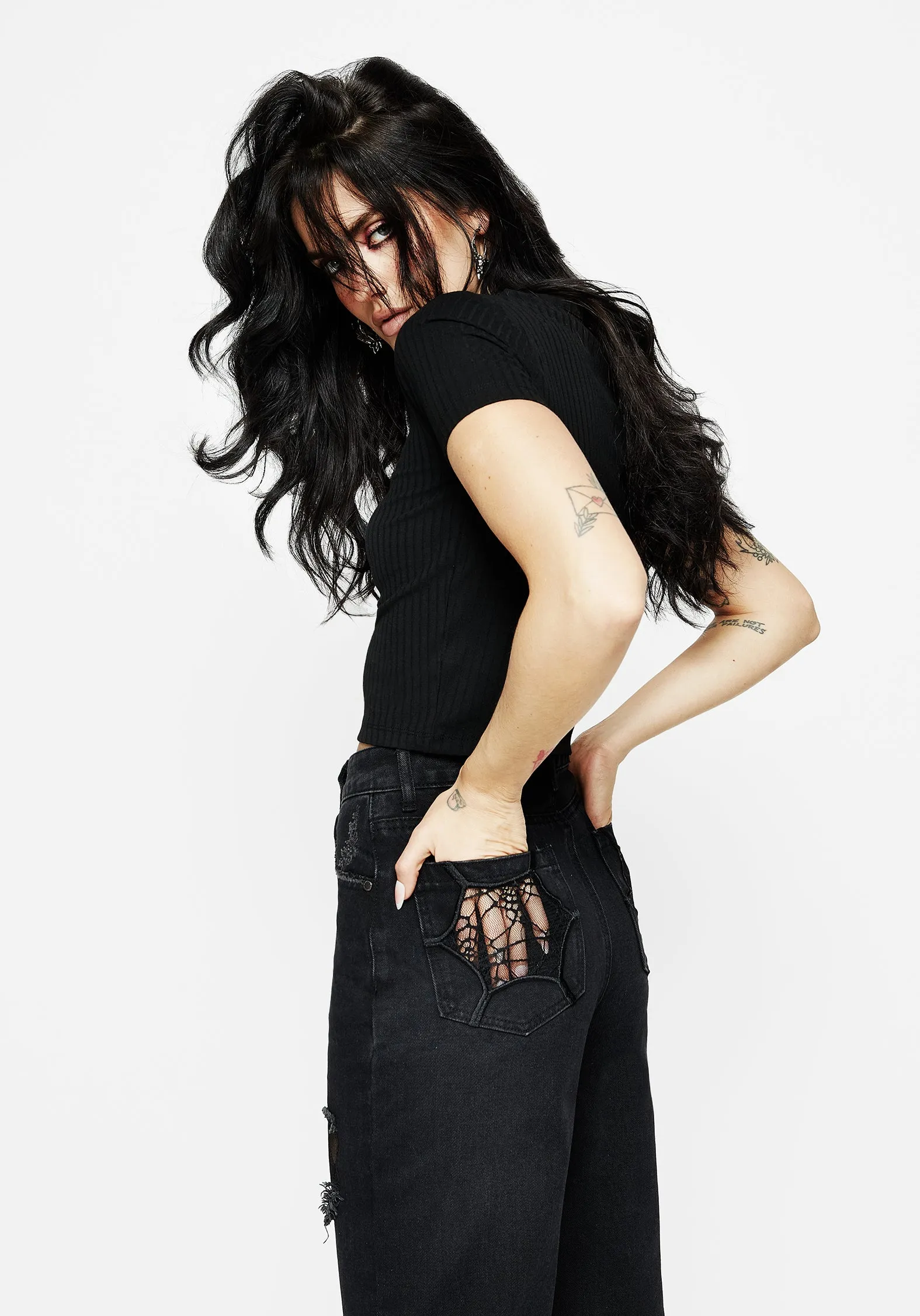 Cobweb Distressed Denim Jeans Stretch Recovery