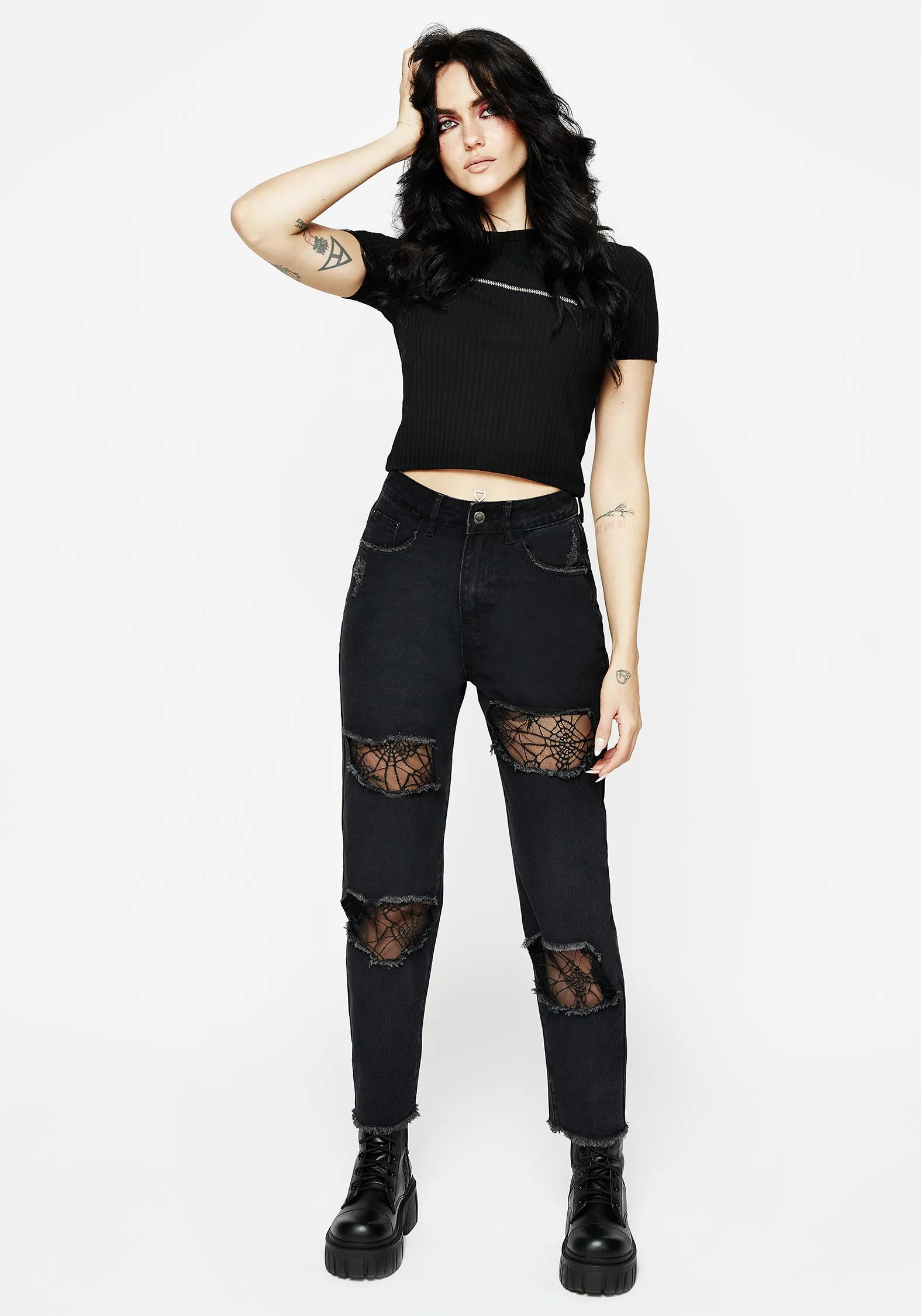 LowProfileStitching No Ride Up Design Cobweb Distressed Denim Jeans