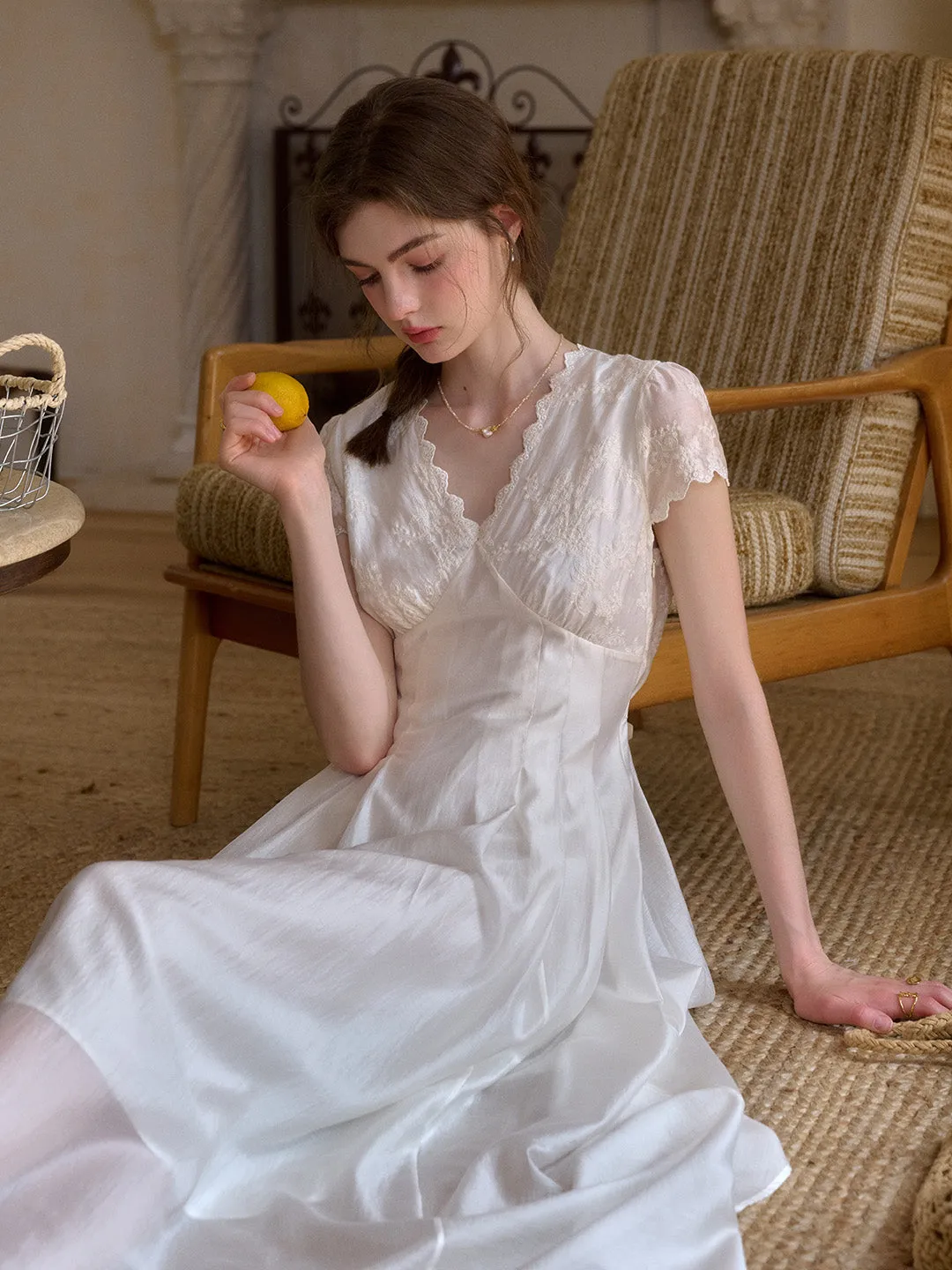 Sophisticated Style Clean Texture Reagan Wavy V-Neck Jacquard Lyocell Dress