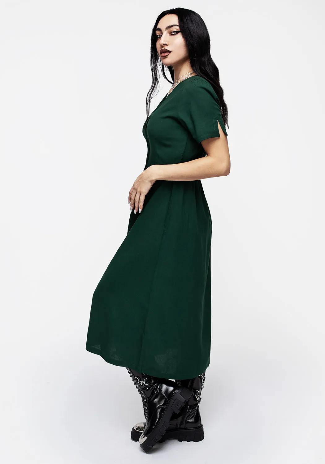 Realm Button Down Midi Dress - Sycamore Green Toast Time