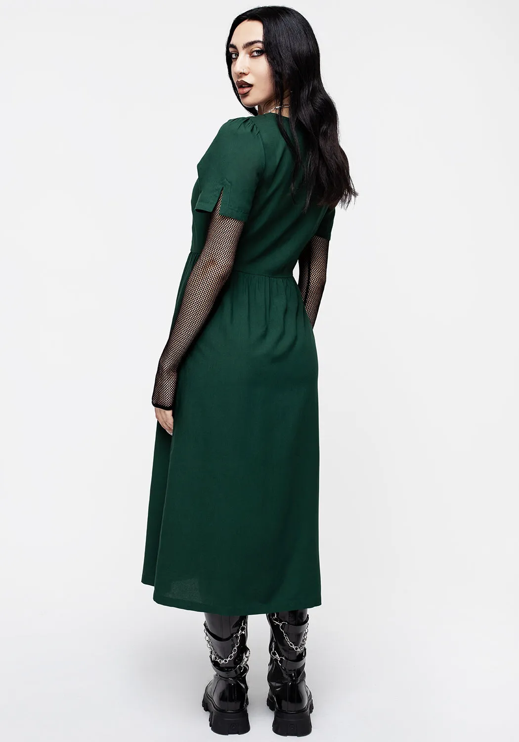 Realm Button Down Midi Dress - Sycamore Green Tie-Detail Eco-Lining