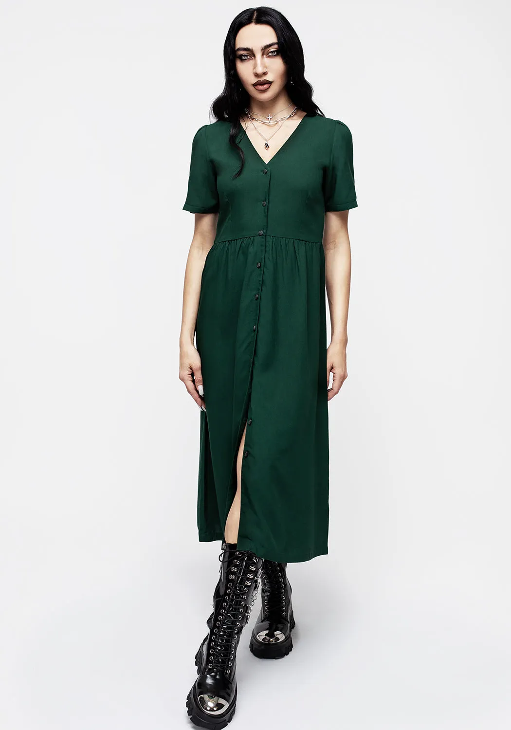 Realm Button Down Midi Dress - Sycamore Green Soft-touch day dress
