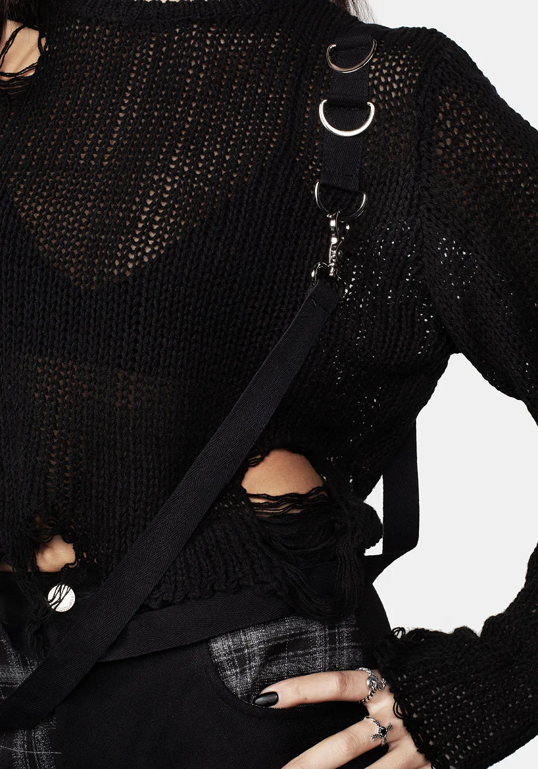 Rebellion Hardware Bondage Sweater Openwork Lattice Pattern Reinforced Stress Points