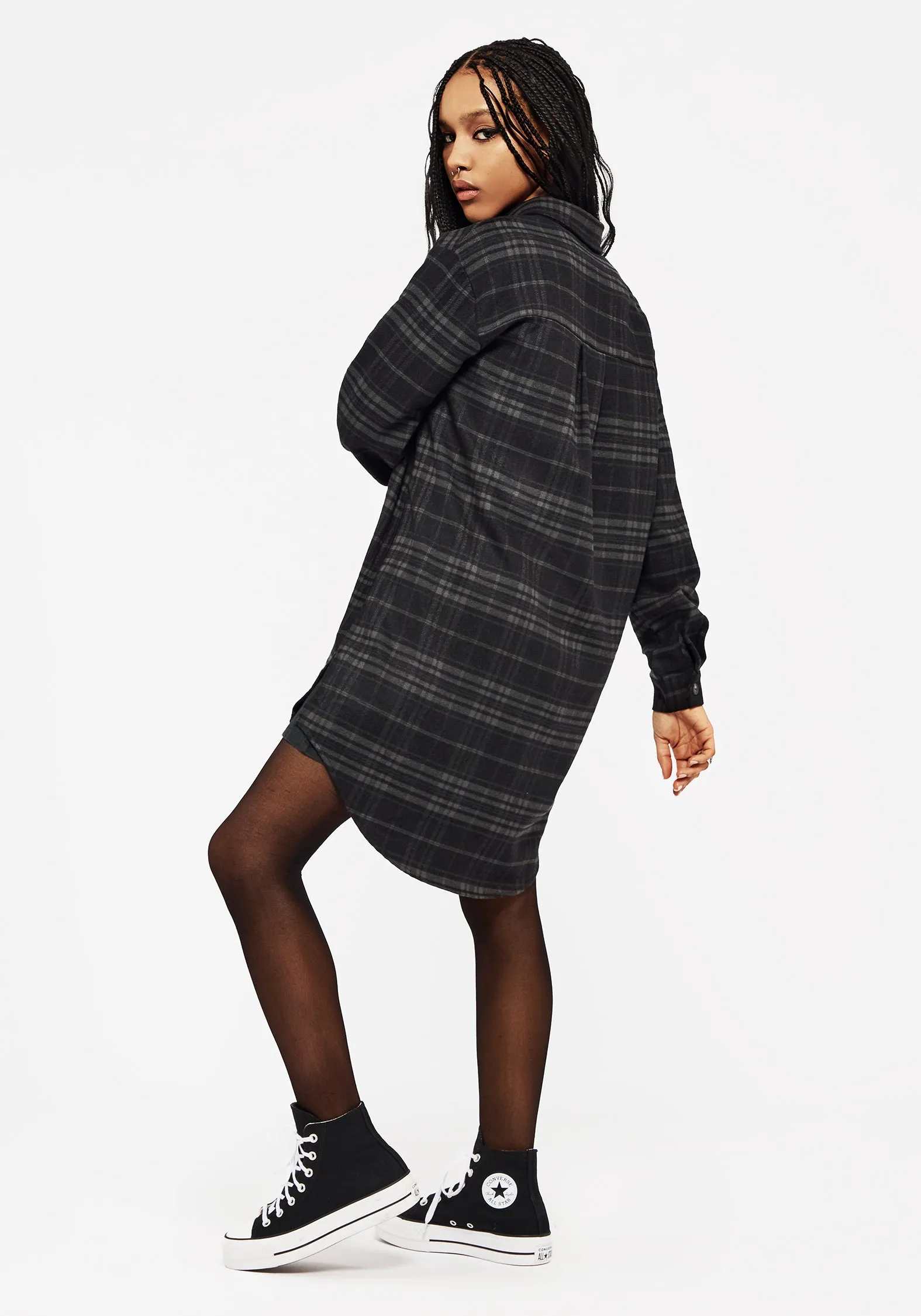 Reckless Check Longline Shirt Durable Fabric