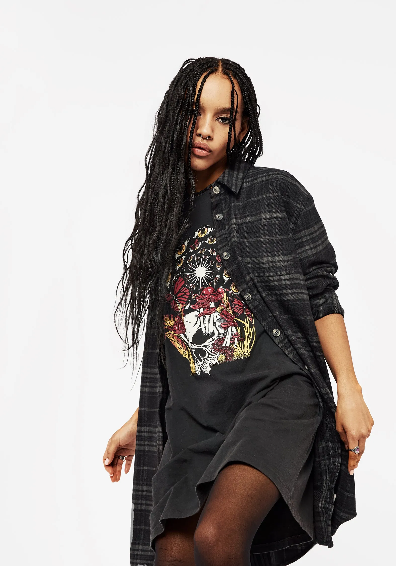 Functional Fashion Raw edge Reckless Check Longline Shirt