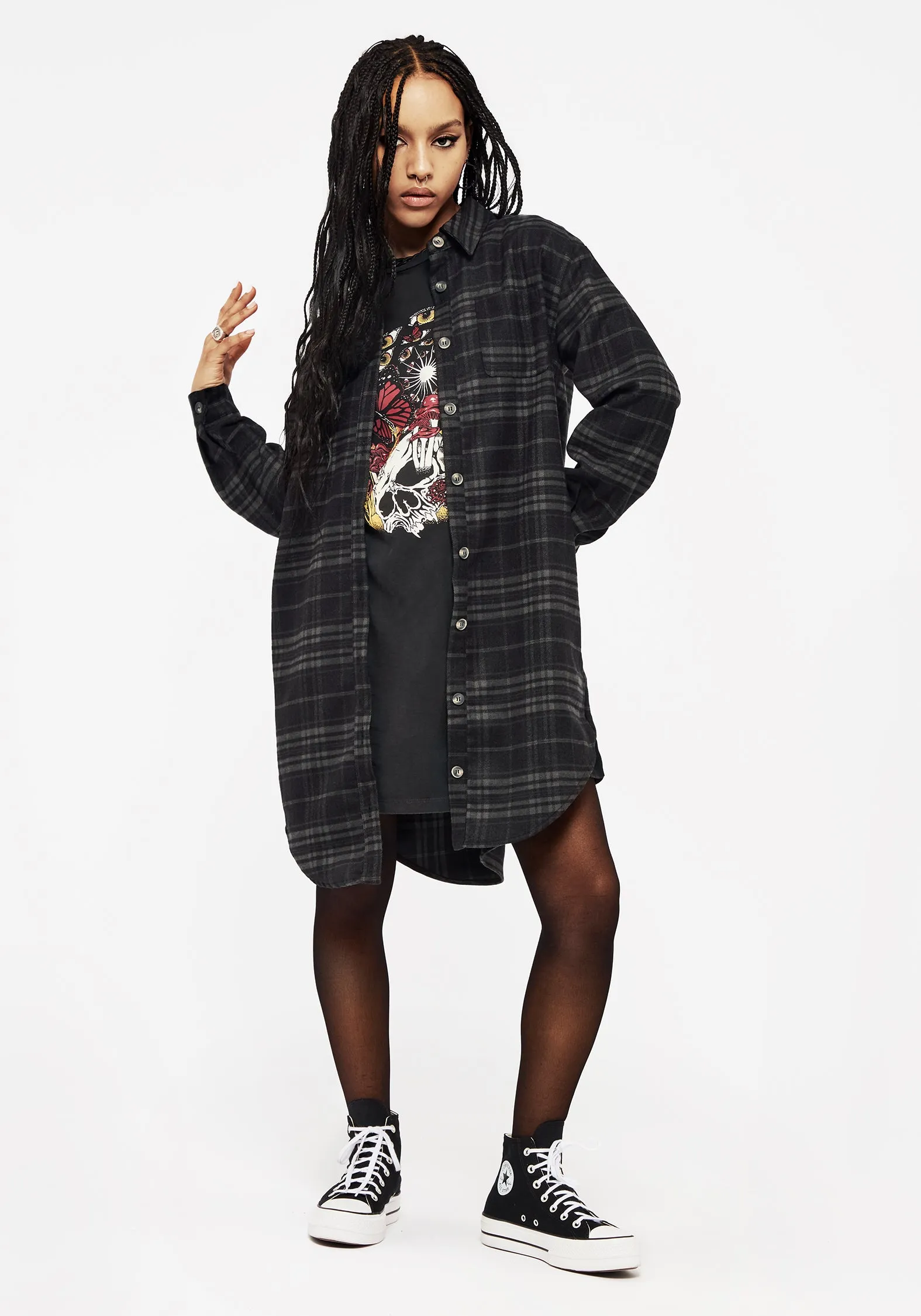 gender-neutral Reckless Check Longline Shirt