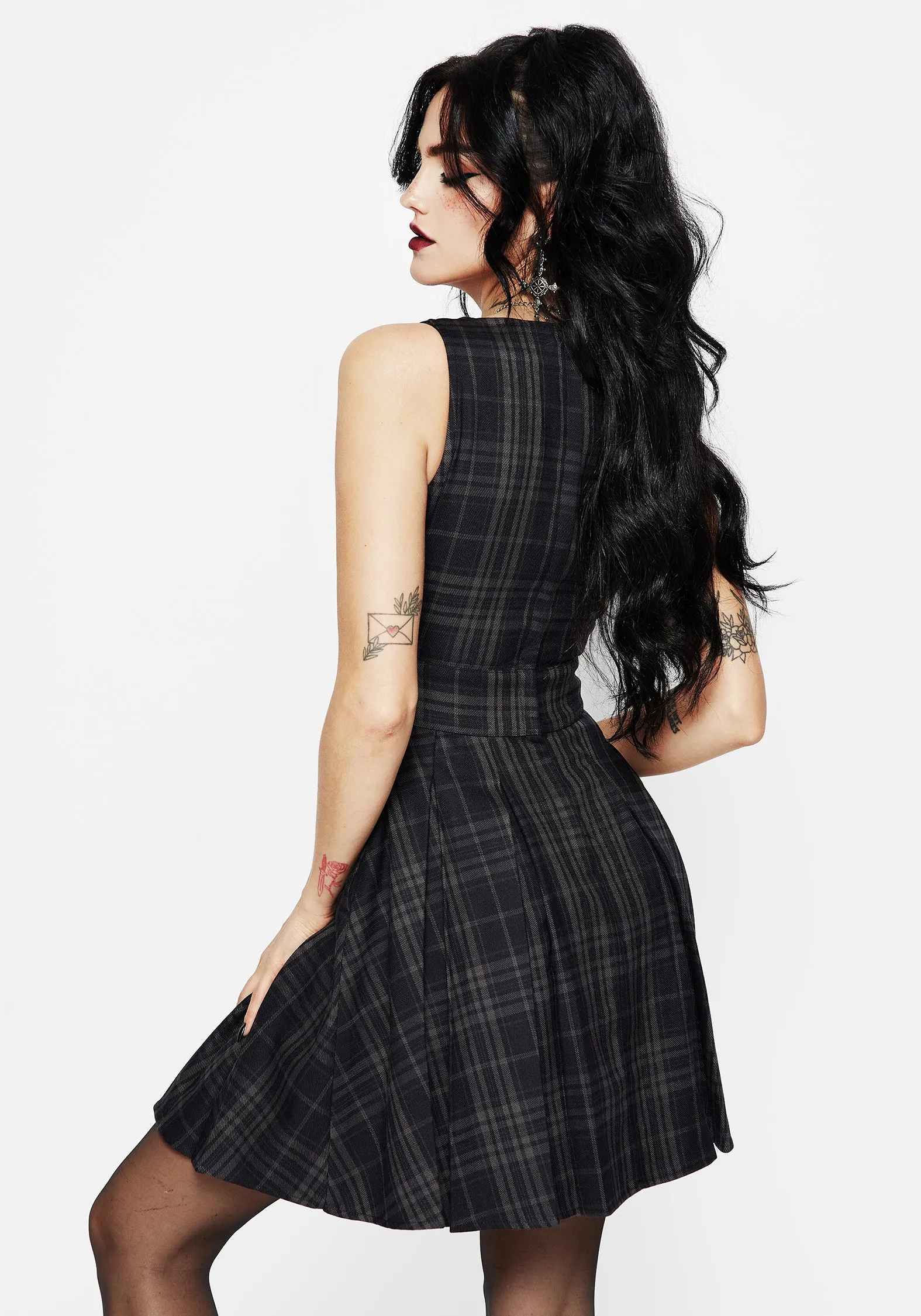 Flatlock Seams Rush Style Reckless Check Mini Pinafore Dress