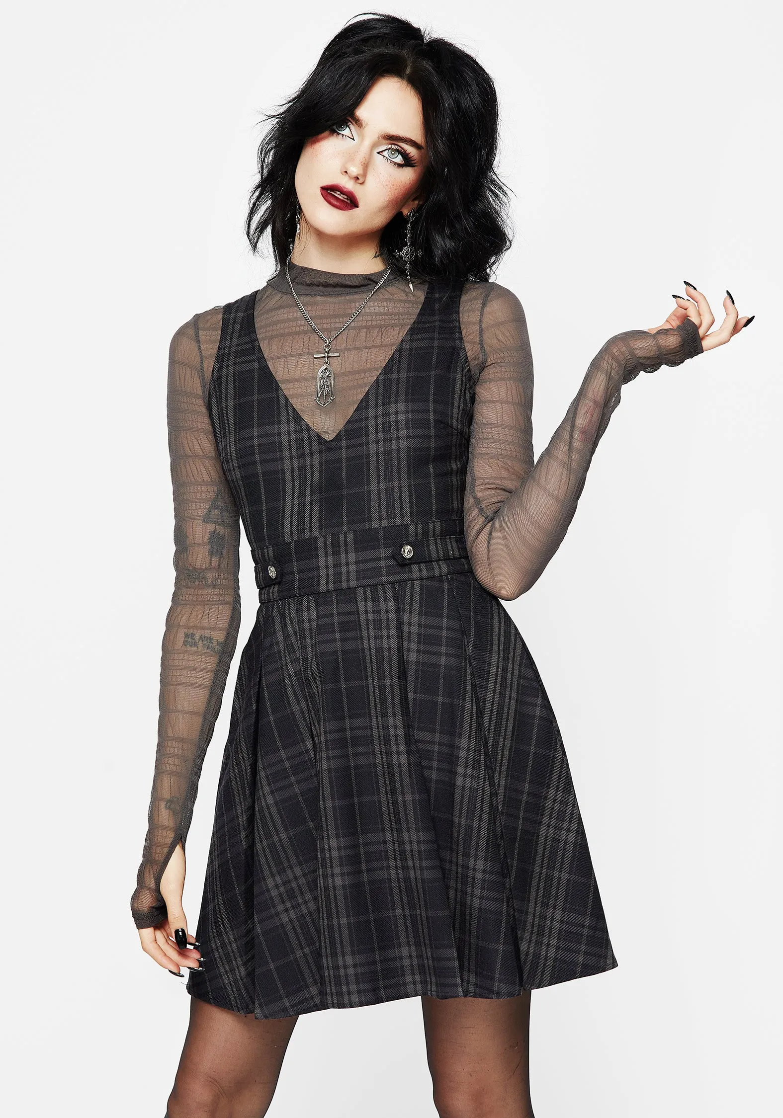 Elegant Layering Stylish and Simple Reckless Check Mini Pinafore Dress