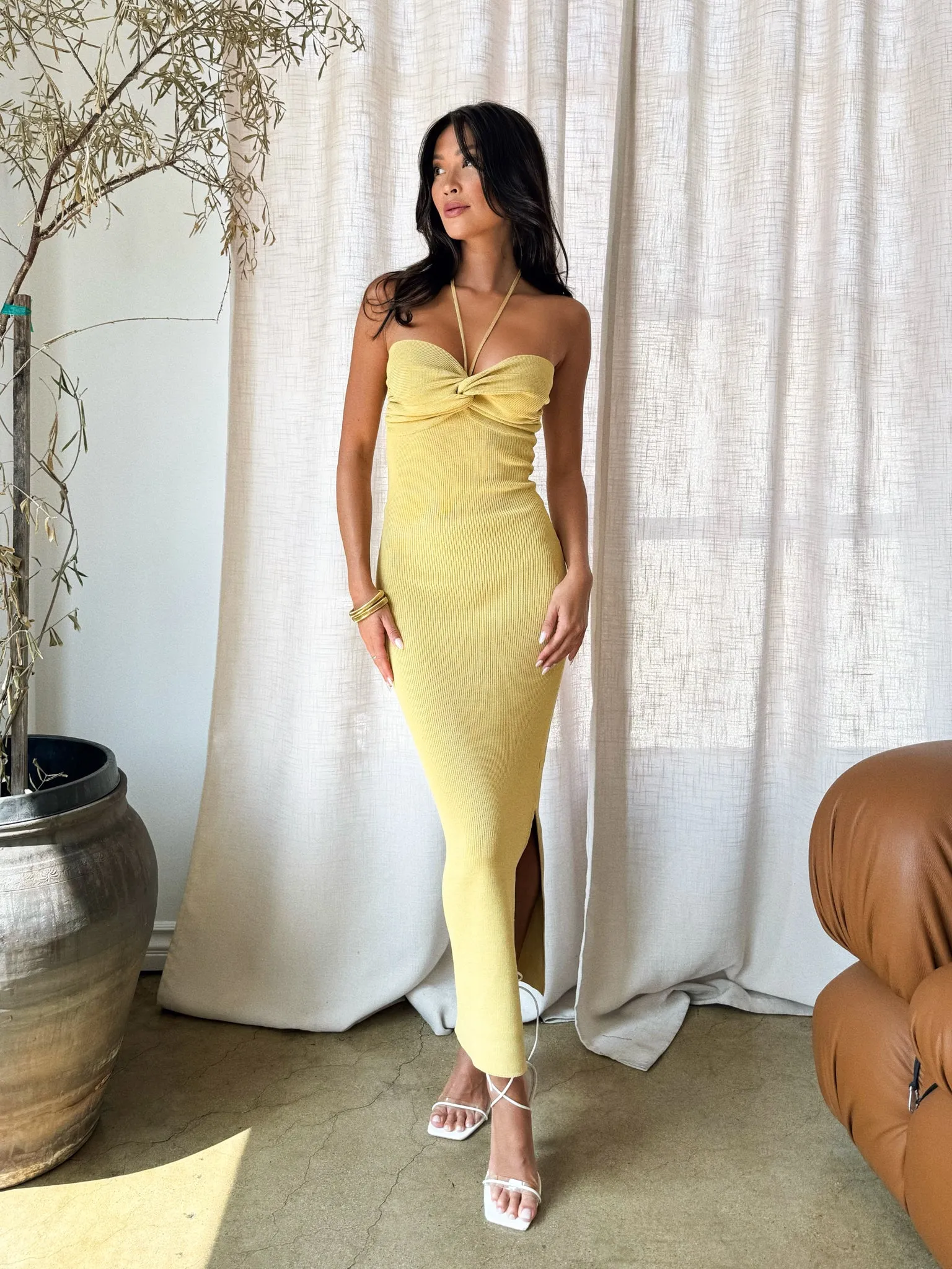 Lemon Drop Halter Dress - Final Sale Fresh Outfit Ultra Fine Gauge