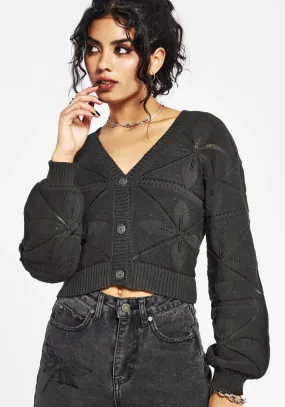 Casual Wear Alda Floral Pointelle Balloon Sleeve Knit Cardigan