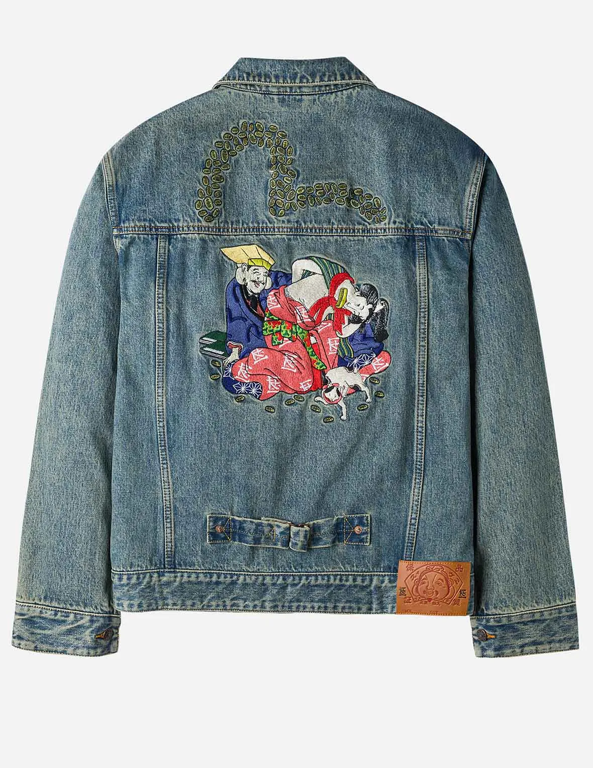 EVISU X F-LAGSTUF-F Shuga and Seagull Embroidery Relax Fit Denim Jacket Stretch Woven Material Odor Resistant Finish