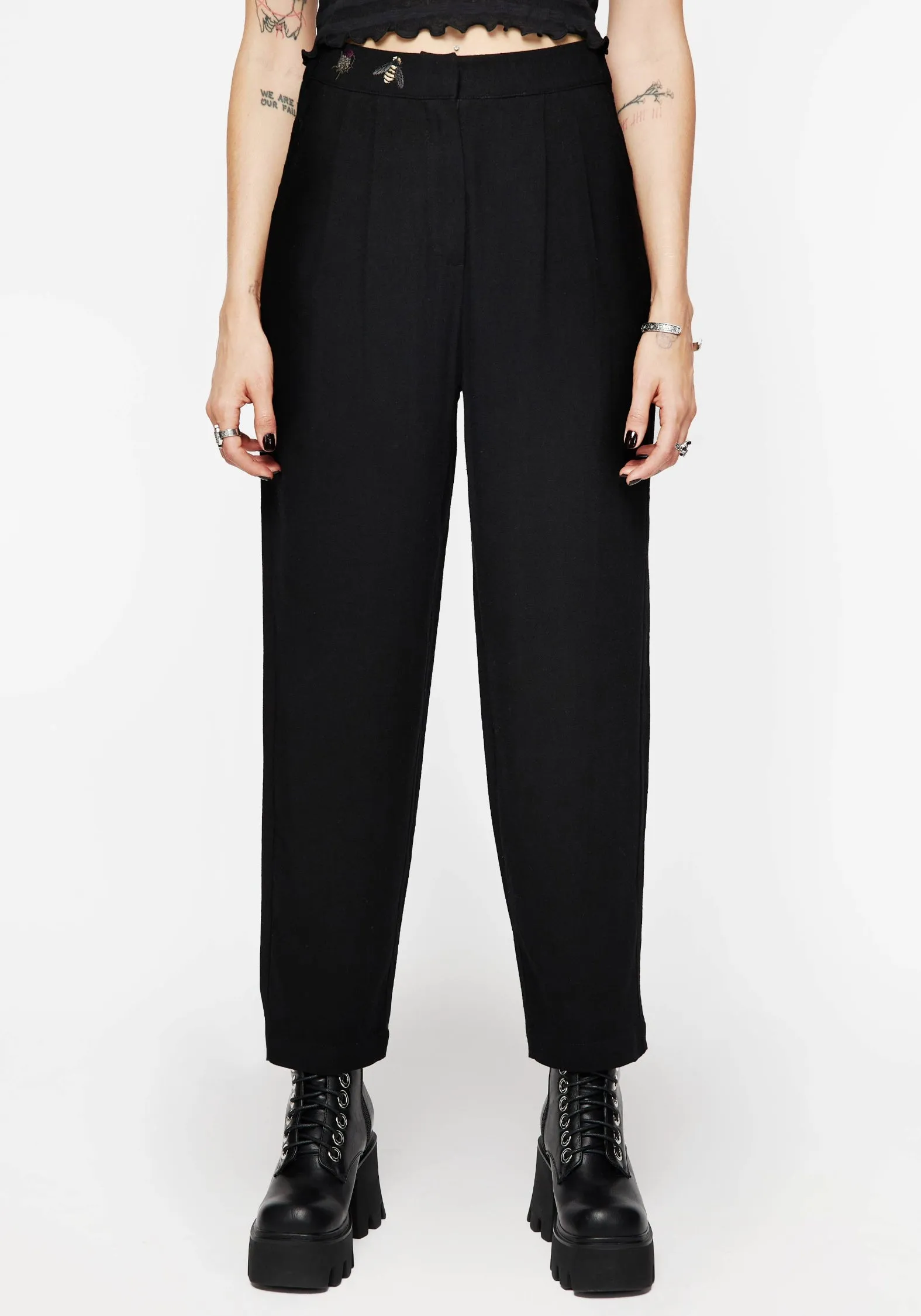 Chloris Embroidered Waist Balloon Trouser Adjustable Waistband Sheer Overlay