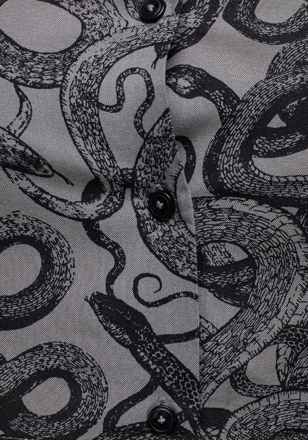 Silicone Print Detail Ophidia Snakes Print Button Down Crop Top - Grey