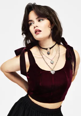 AntiMicrobialLining Cool and Breezy Lisette Velour Tie Strap Corset Top - Red