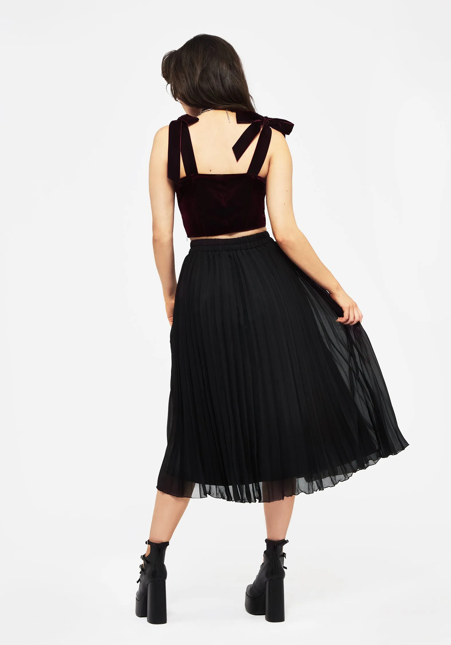 Lisette Velour Tie Strap Corset Top - Red Stretch Fit Engineering Fade Resistant Coating