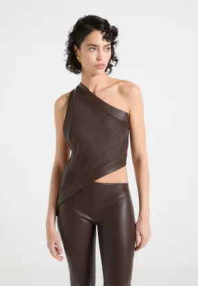 color blocking Day-to-Day Comfort Suede & Leather Asymmetric Backless Top - Brown