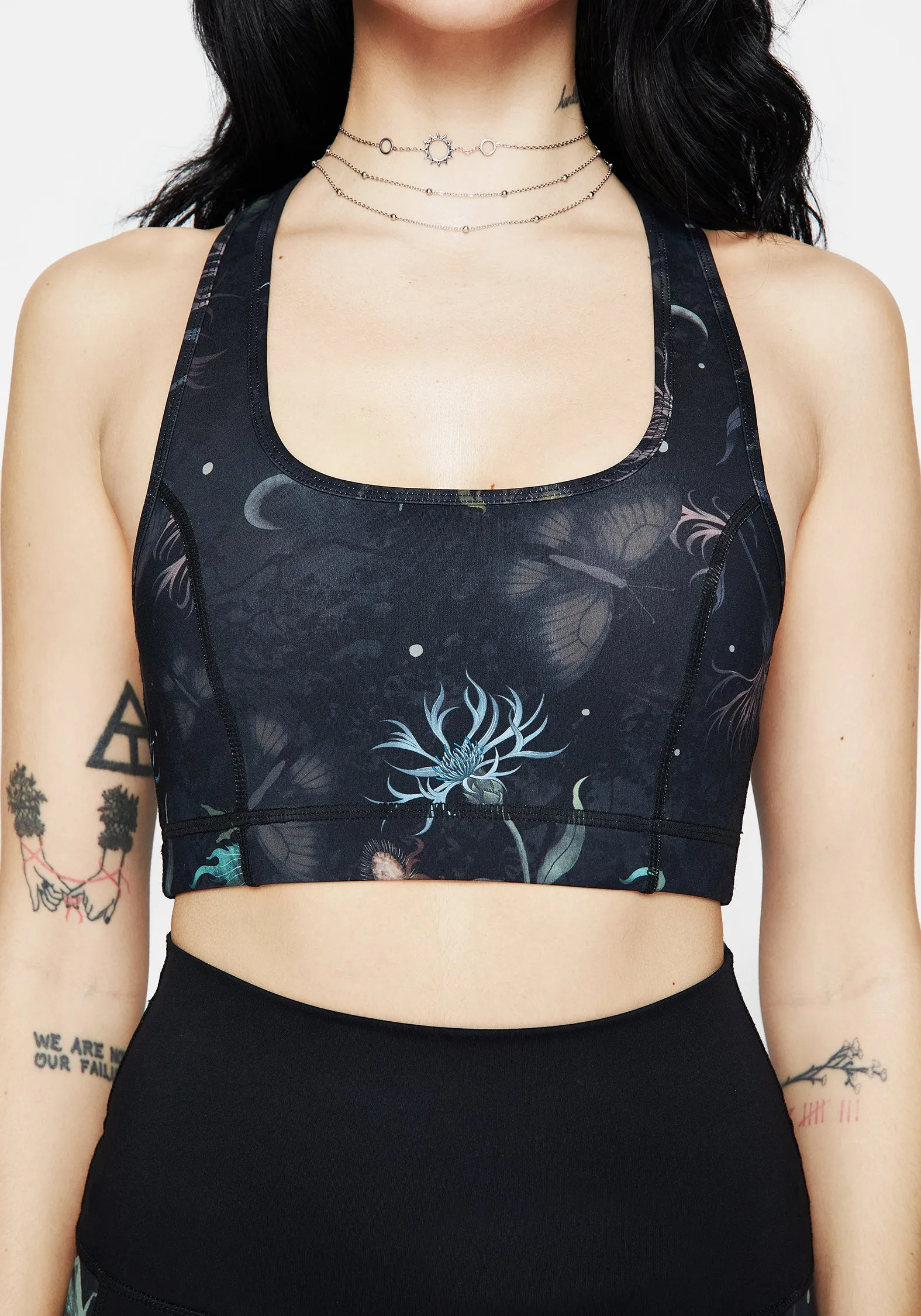 Bonded Seam Technique TexturedSurface Rosanella Floral Fairy Print Racerback Athleisure Sports Bra