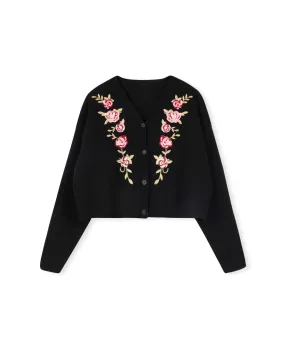 Thermal Insulation Warm design Floral Knit Button Down Cardigan