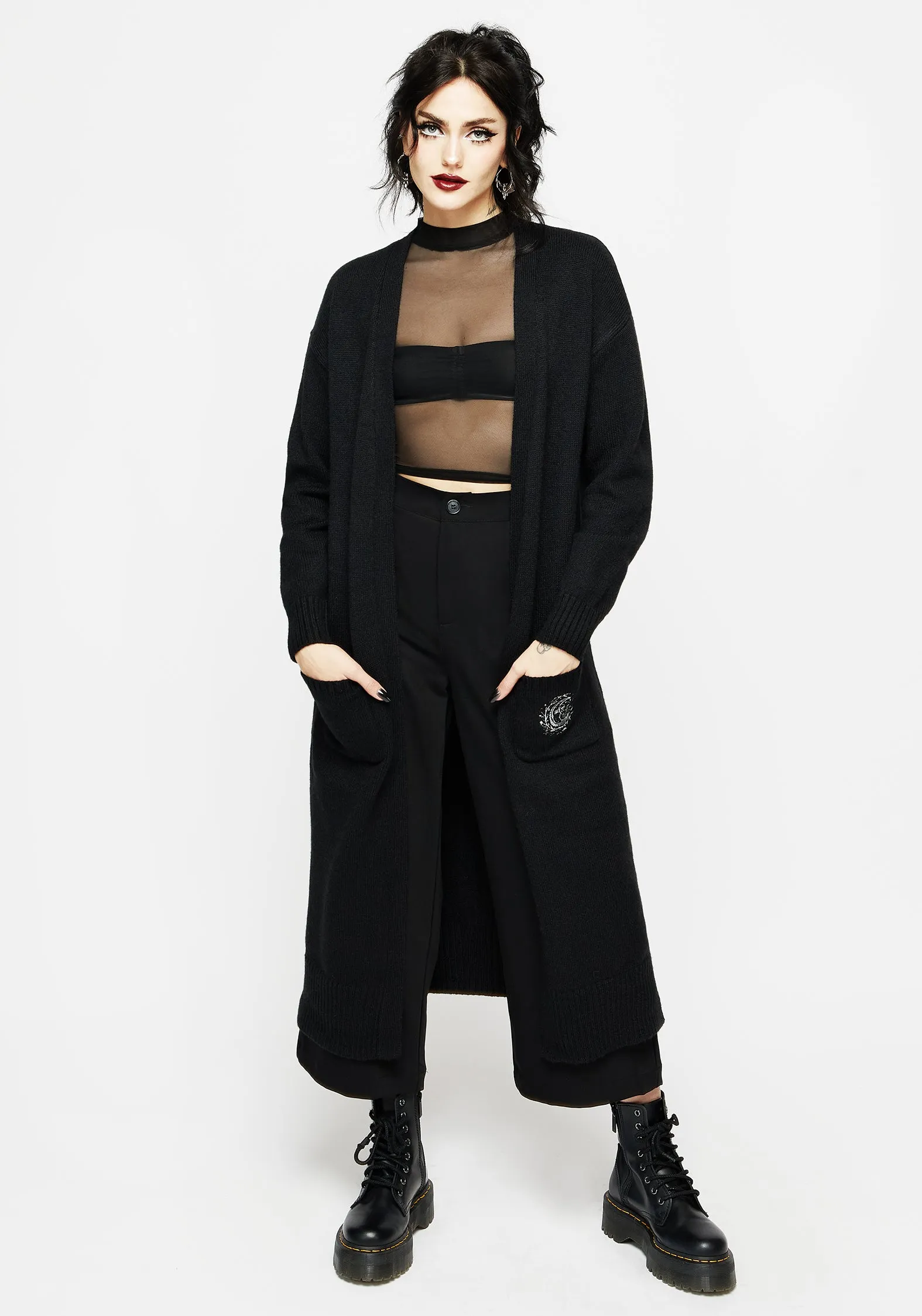 Built In Filter Layer Sheer Overlay Material Marzanna Embroidered Longline Cardigan