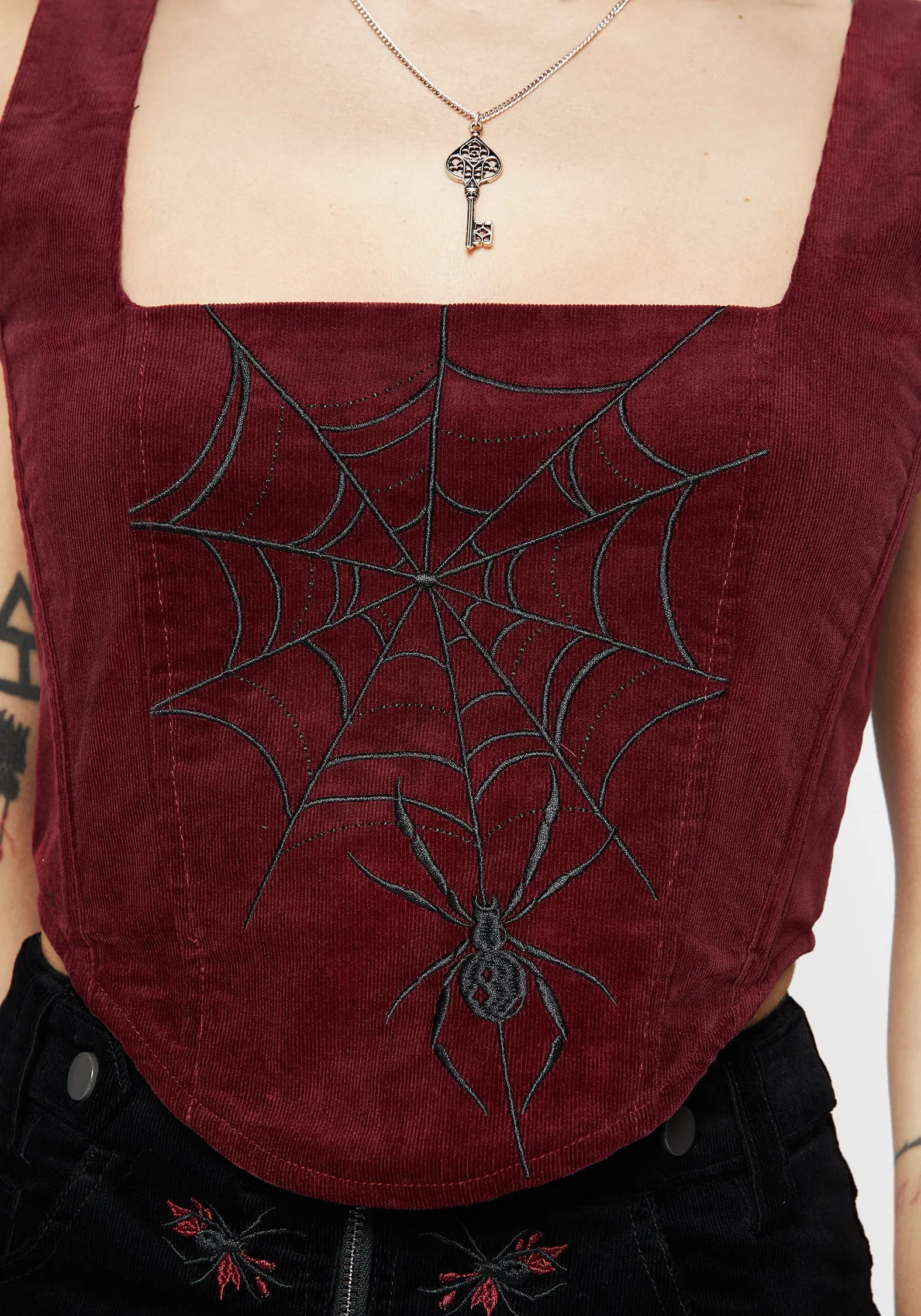 Athletic Look Webcatcher Embroidered Corset Top