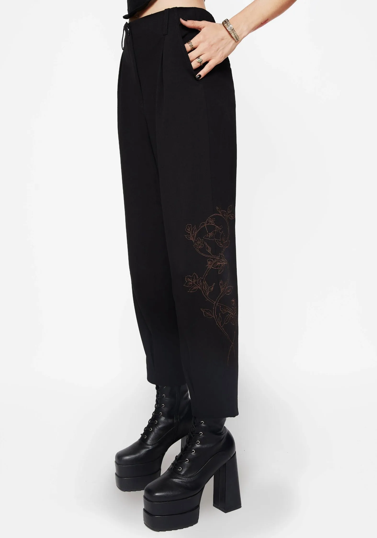 Clean Finish Cozy Movement Renita Embroidered Tapered Tailored Trouser
