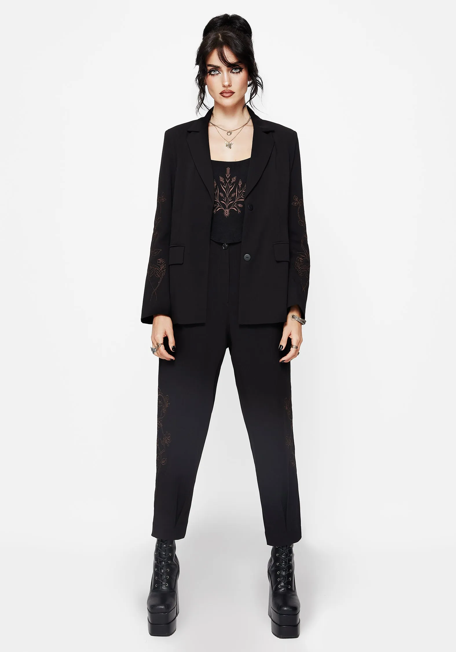 Draped Design Renita Embroidered Tapered Tailored Trouser