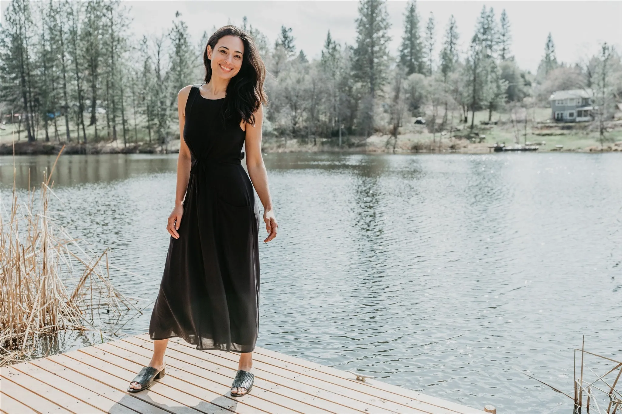 Rhiannon Dress in Black Challis Perfectly Tailored Sharp Fit