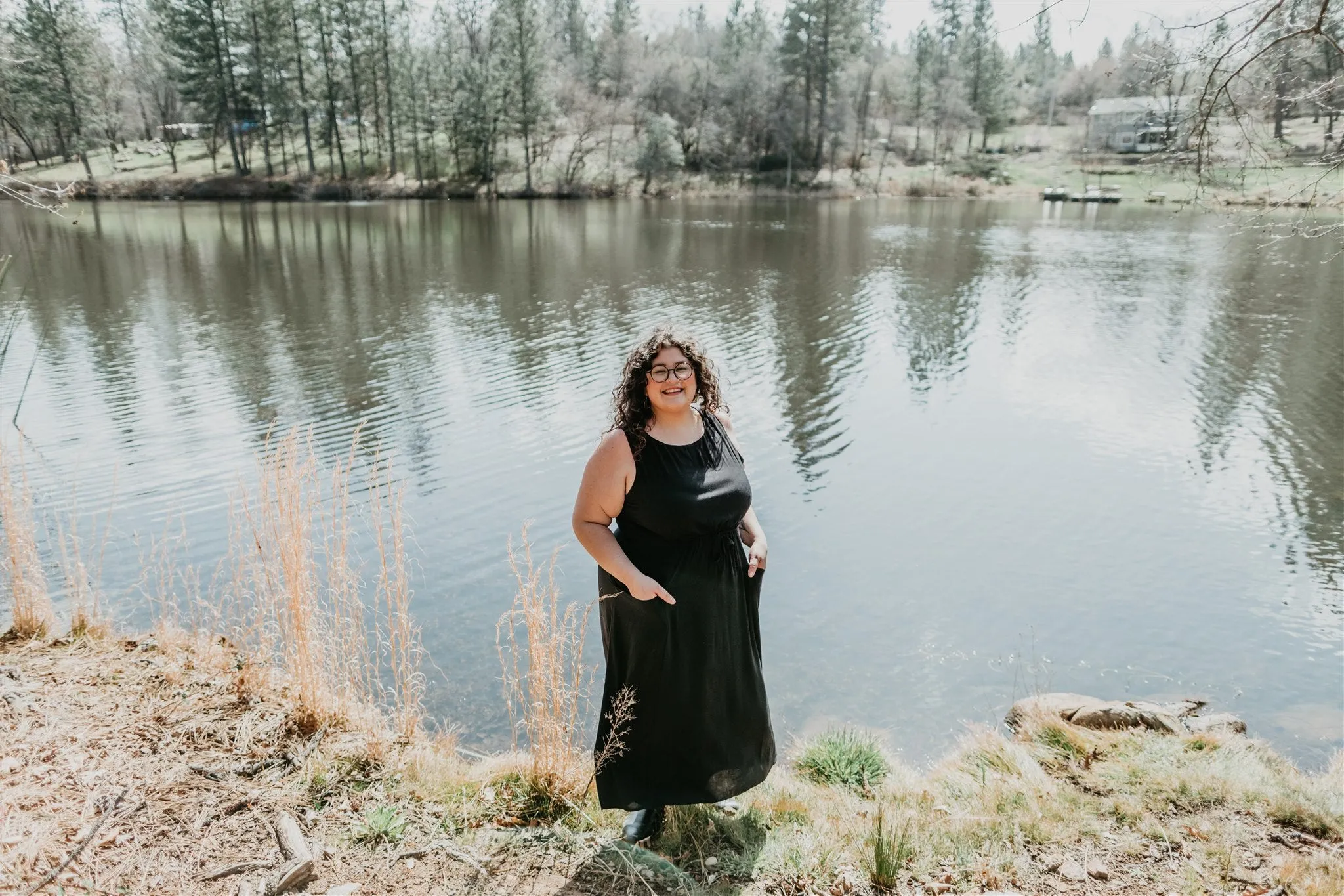 Chilly Weather Comfort Pastel Sky Rhiannon Dress in Black Challis